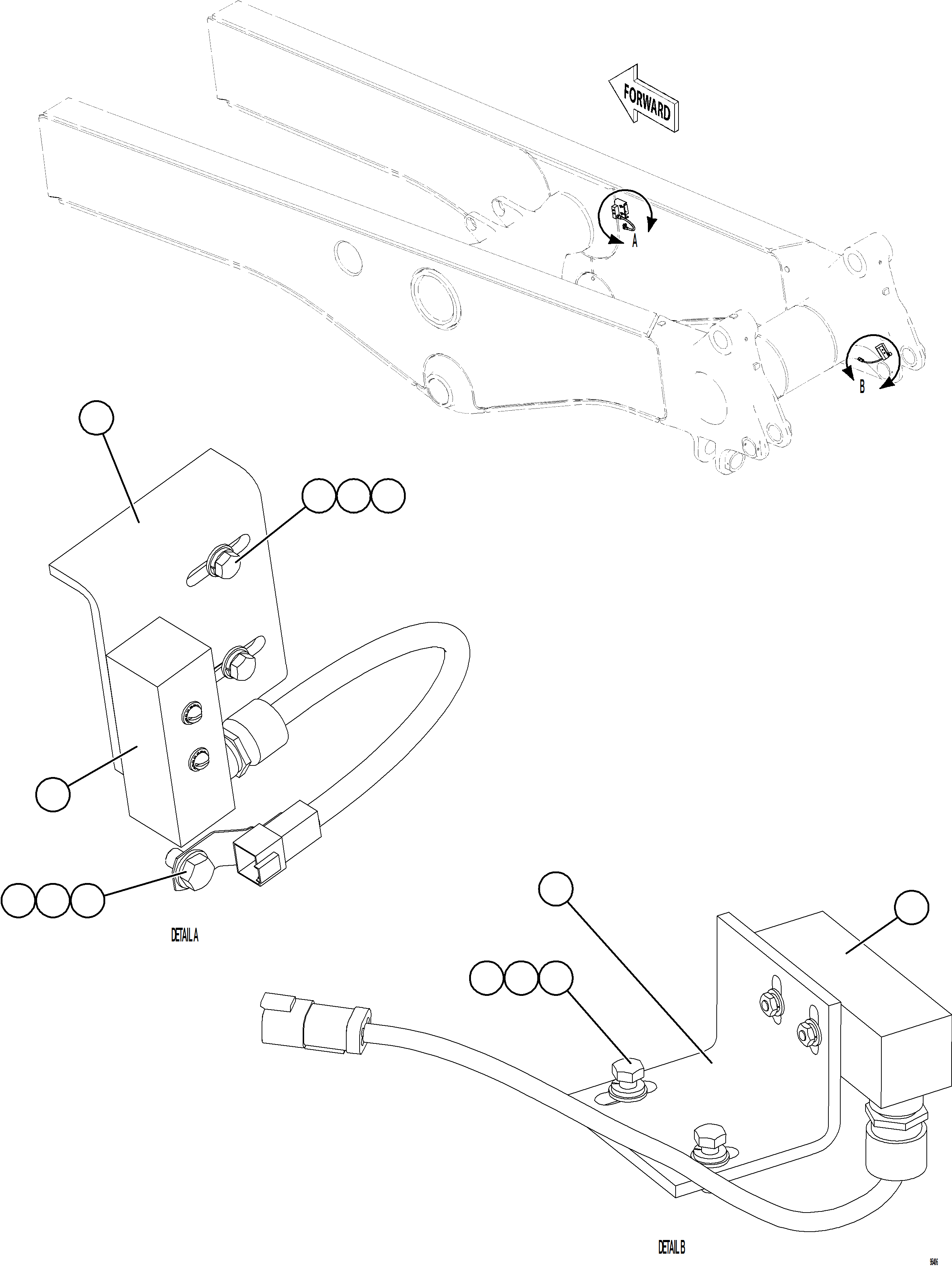 Komatsu parts book diagram for AFE77-CX 830E-5 S/N A50347 - A50348,A50355,A50362,A50368,A50370 - A50371  KBI: BODY UP & HOIST LIMIT SWITCH INSTALLATION    1/2
