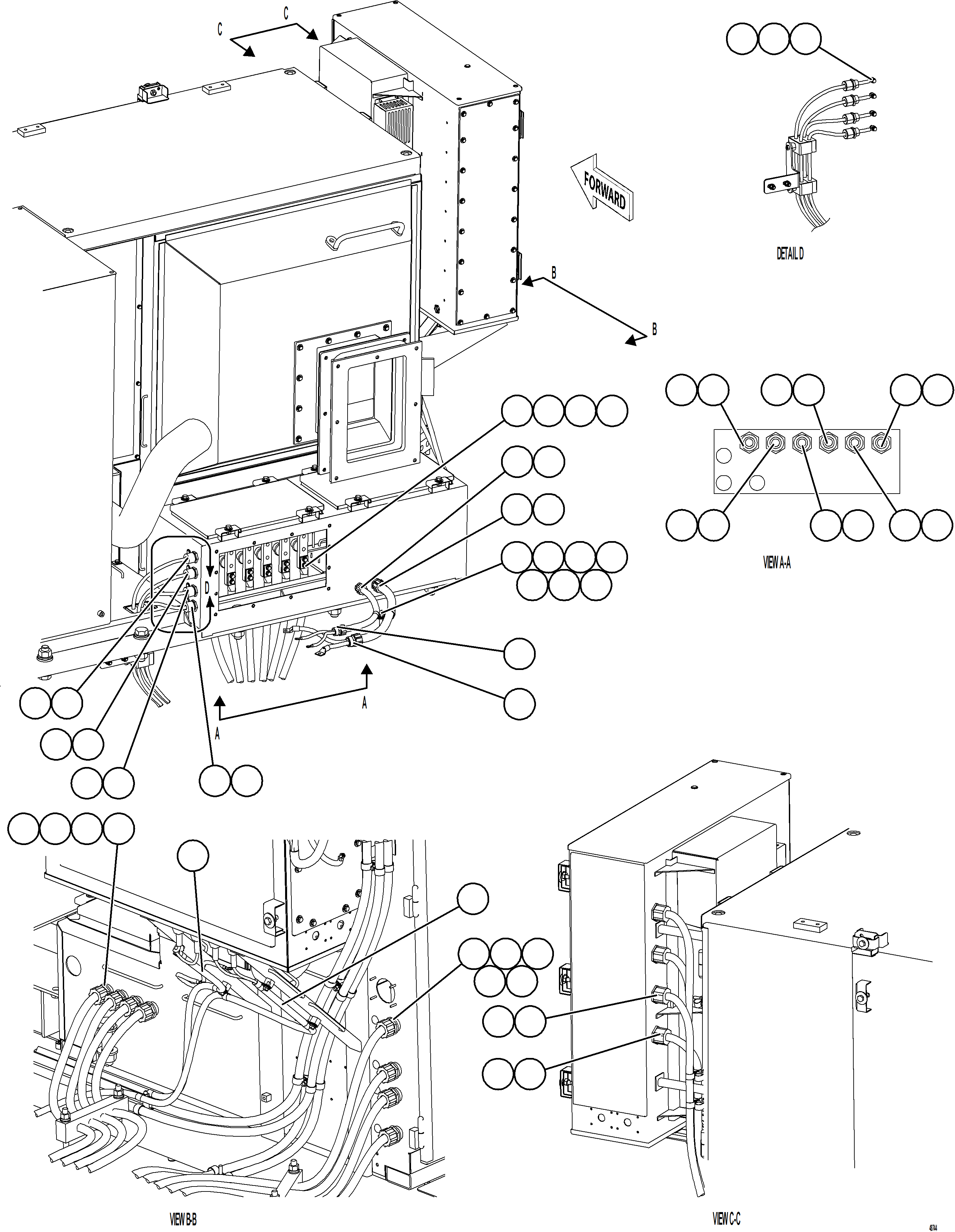 Komatsu parts book diagram for AFE77-CX 830E-5 S/N A50347 - A50348,A50355,A50362,A50368,A50370 - A50371  KBI: CONTROL CABINET EXTERNAL WIRING - AUX BLOWERS  1/2