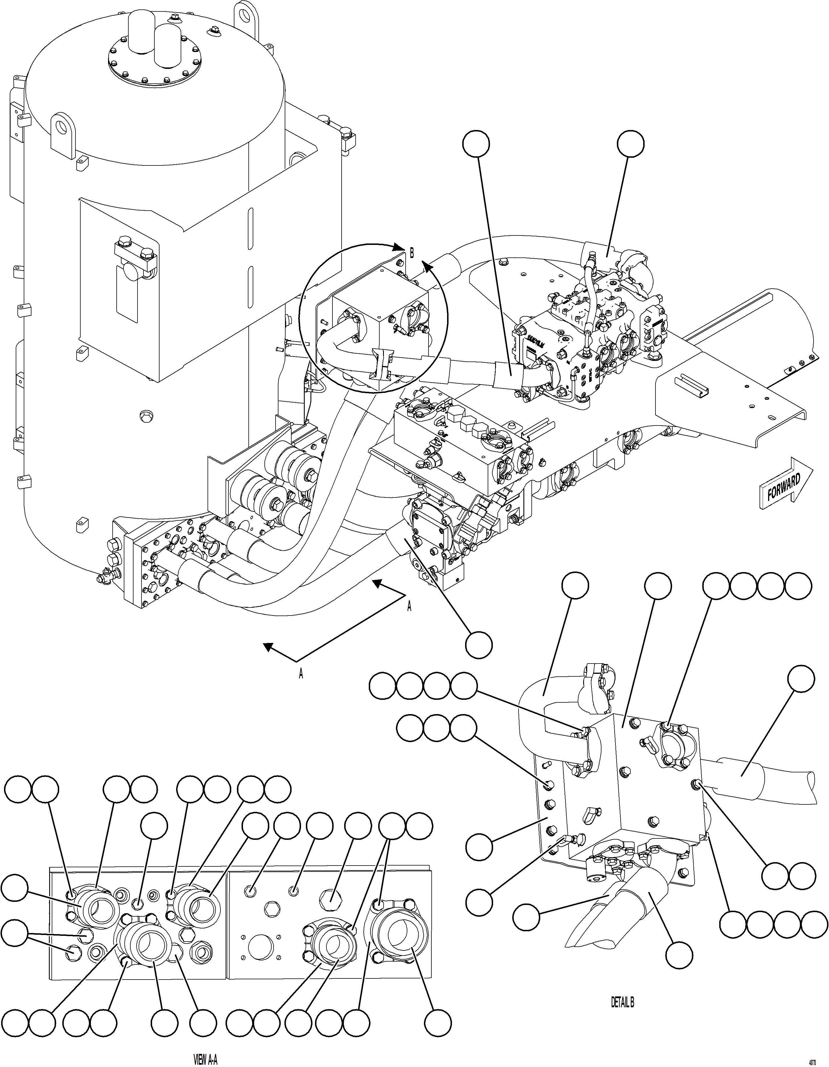 Komatsu parts book diagram for AFE77-CX 830E-5 S/N A50347 - A50348,A50355,A50362,A50368,A50370 - A50371  KBI: HYDRAULIC TANK PIPING - HOIST CIRCUIT
