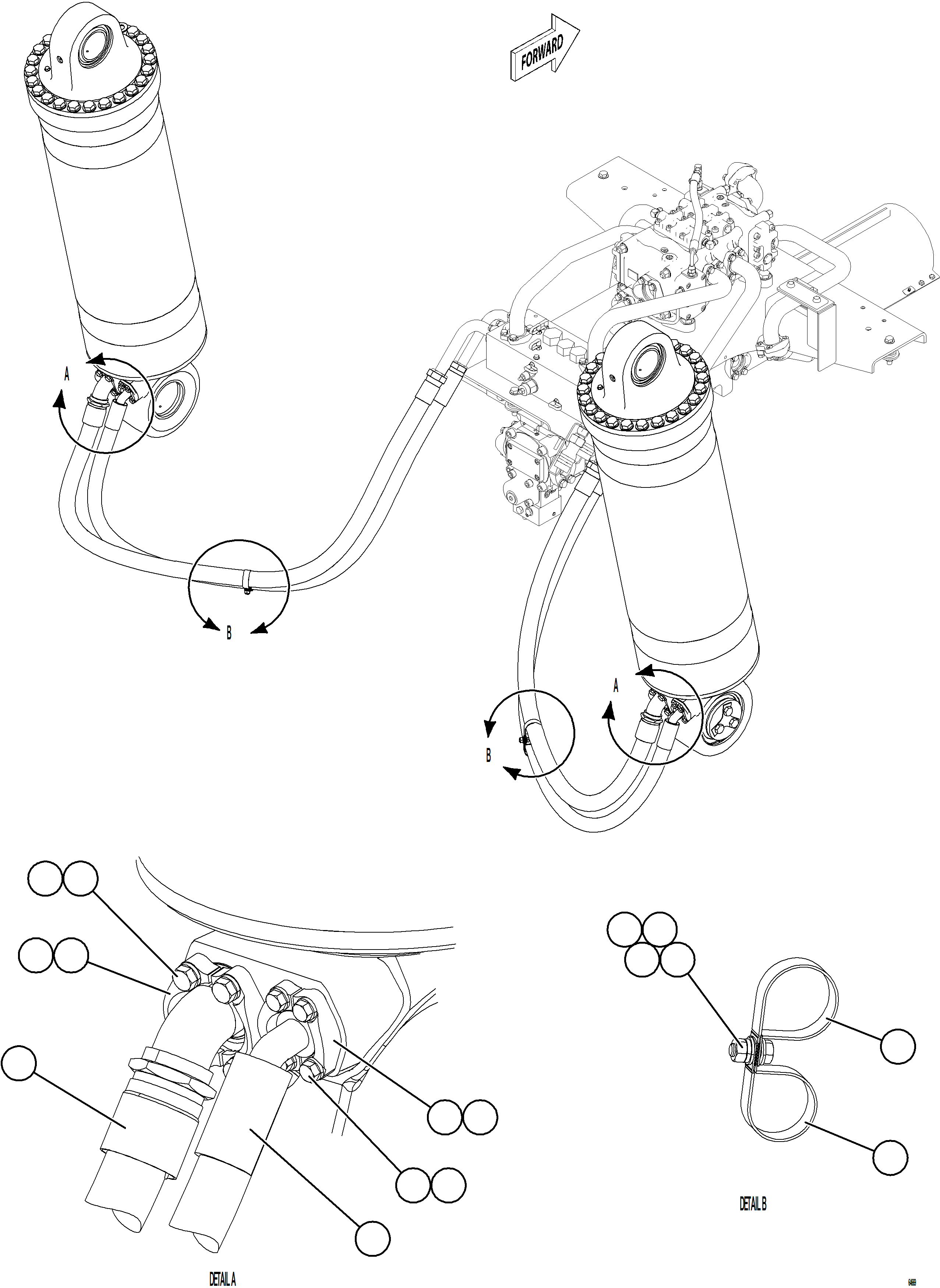 Komatsu parts book diagram for AFE77-CX 830E-5 S/N A50347 - A50348,A50355,A50362,A50368,A50370 - A50371  KBI: HOIST CYLINDER PIPING