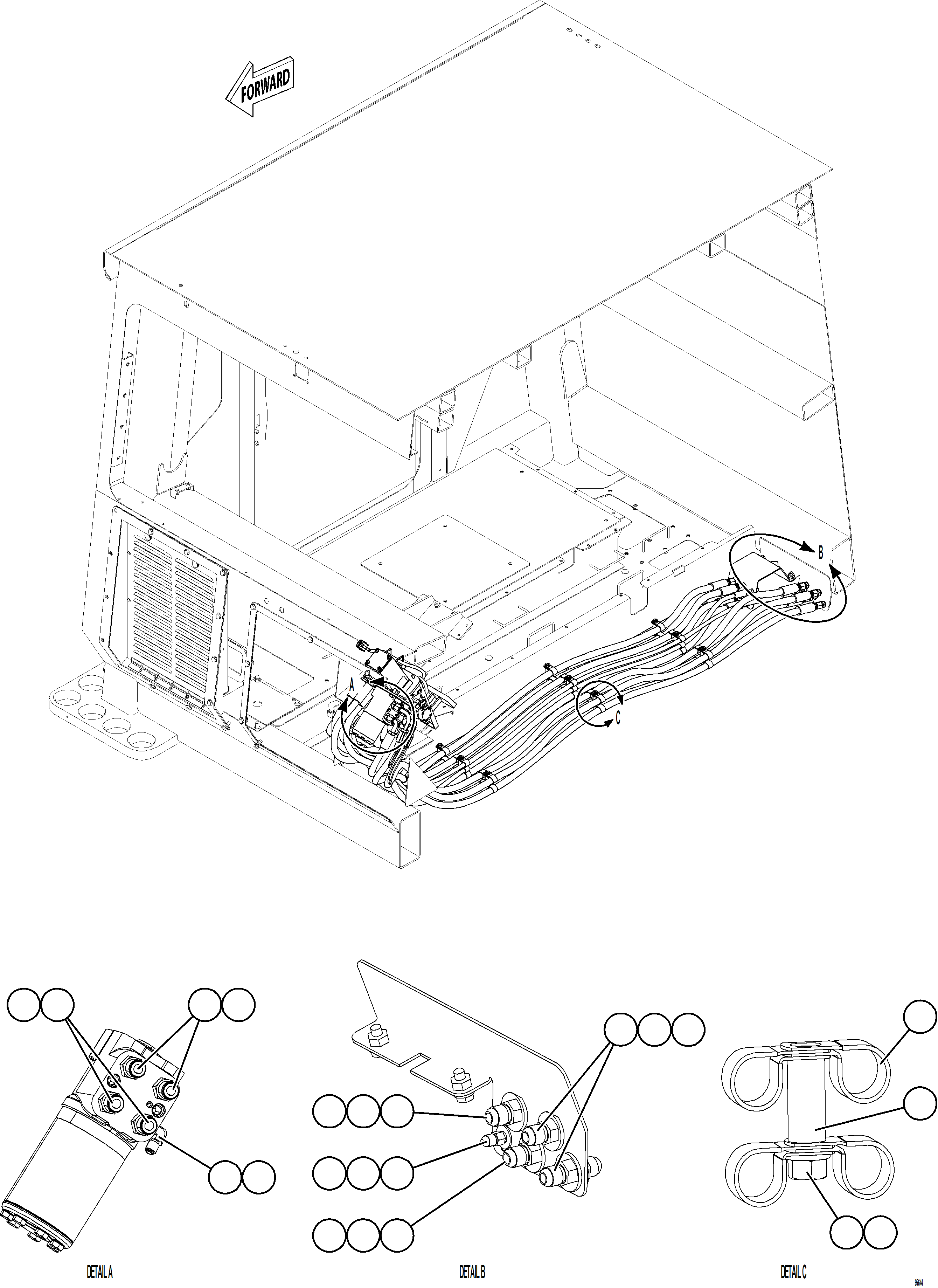 Komatsu parts book diagram for AFE77-CX 830E-5 S/N A50347 - A50348,A50355,A50362,A50368,A50370 - A50371  KBI: STEERING CONTROL UNIT PIPING