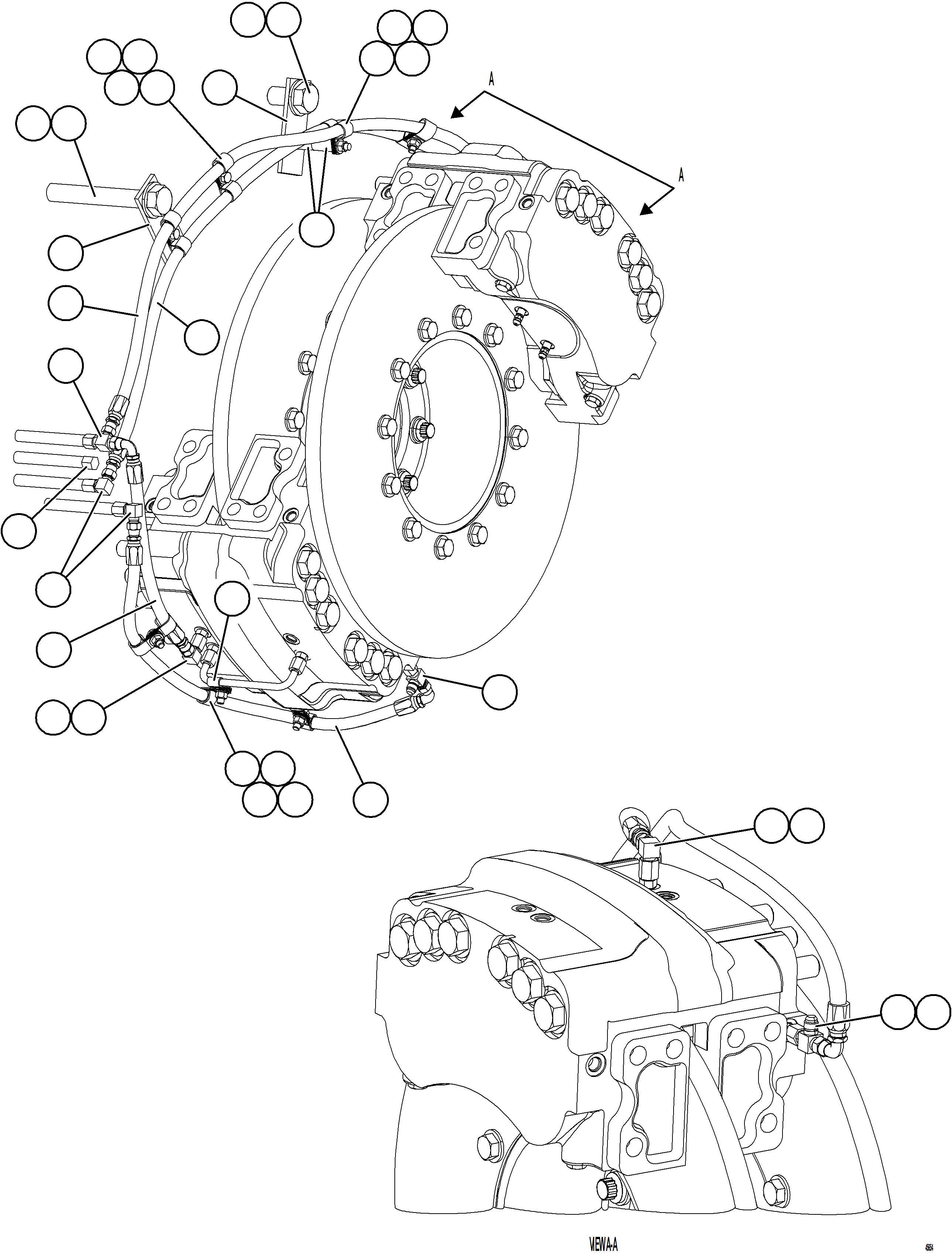 Komatsu parts book diagram for AFE77-CX 830E-5 S/N A50347 - A50348,A50355,A50362,A50368,A50370 - A50371  KBI: REAR BRAKE APPLY PIPING    1/4