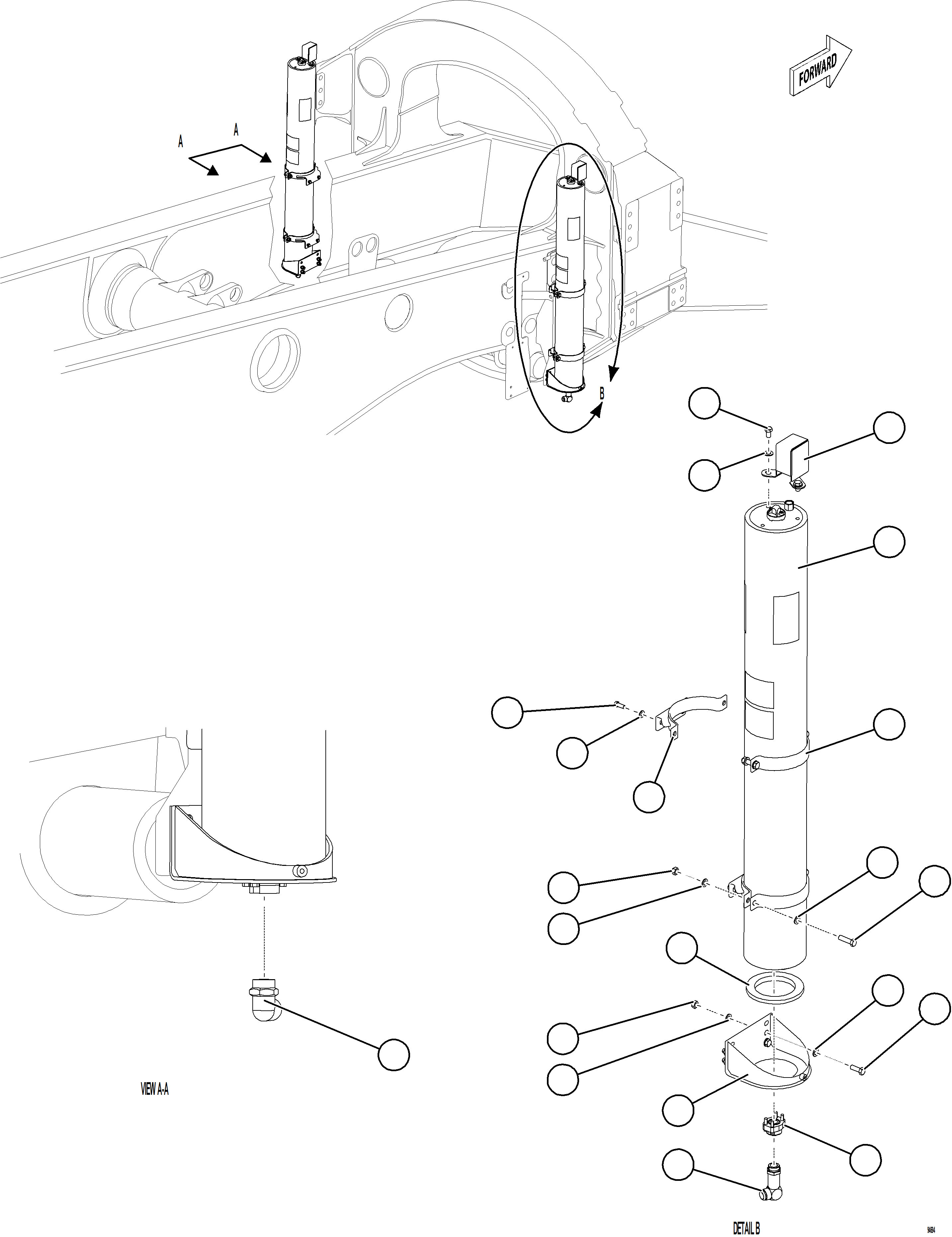Komatsu parts book diagram for AFE77-CX 830E-5 S/N A50347 - A50348,A50355,A50362,A50368,A50370 - A50371  KBI: STEERING ACCUMULATOR INSTALLATION
