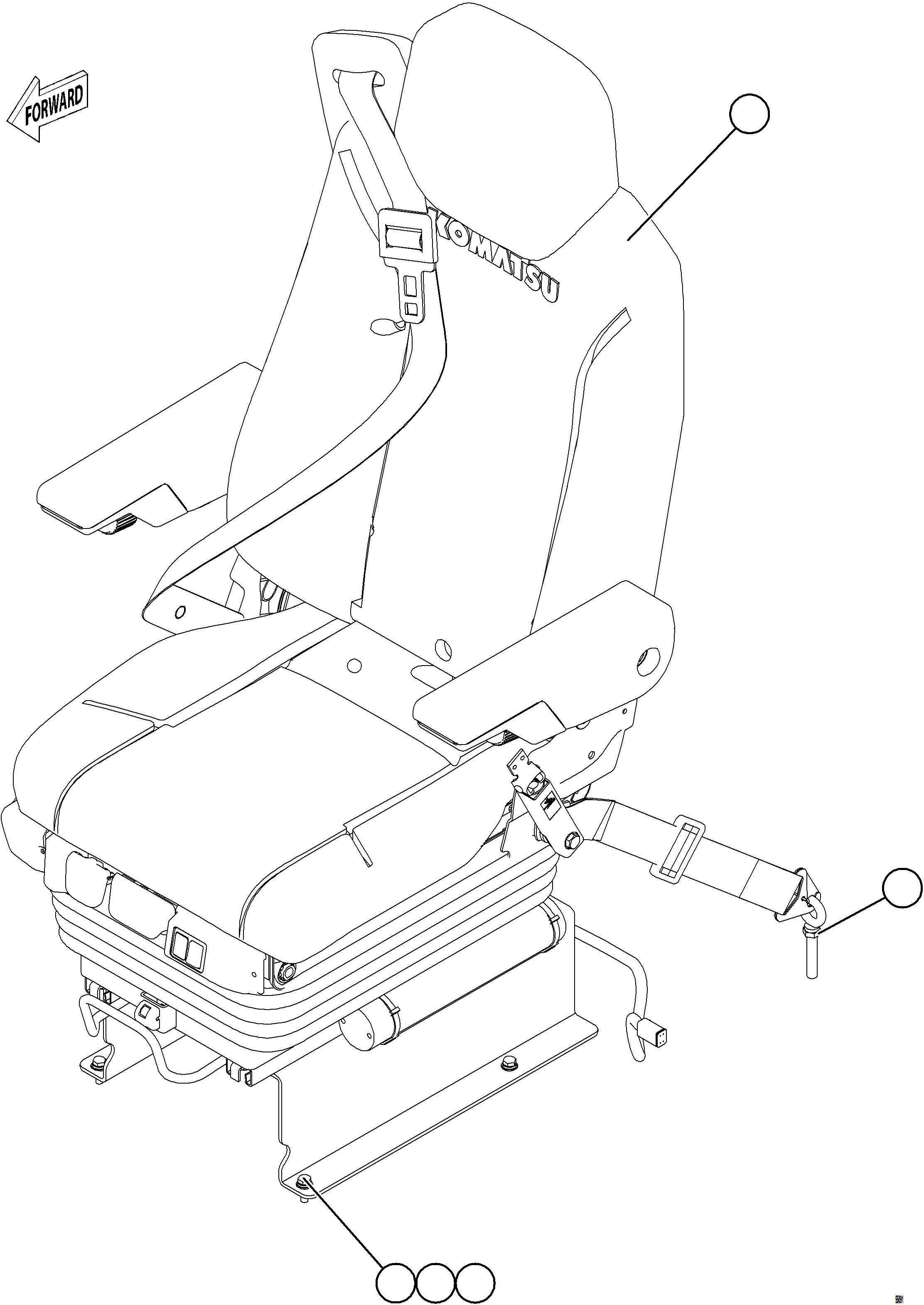Komatsu parts book diagram for AFE77-CX 830E-5 S/N A50347 - A50348,A50355,A50362,A50368,A50370 - A50371  KBI: PASSENGER SEAT INSTALLATION