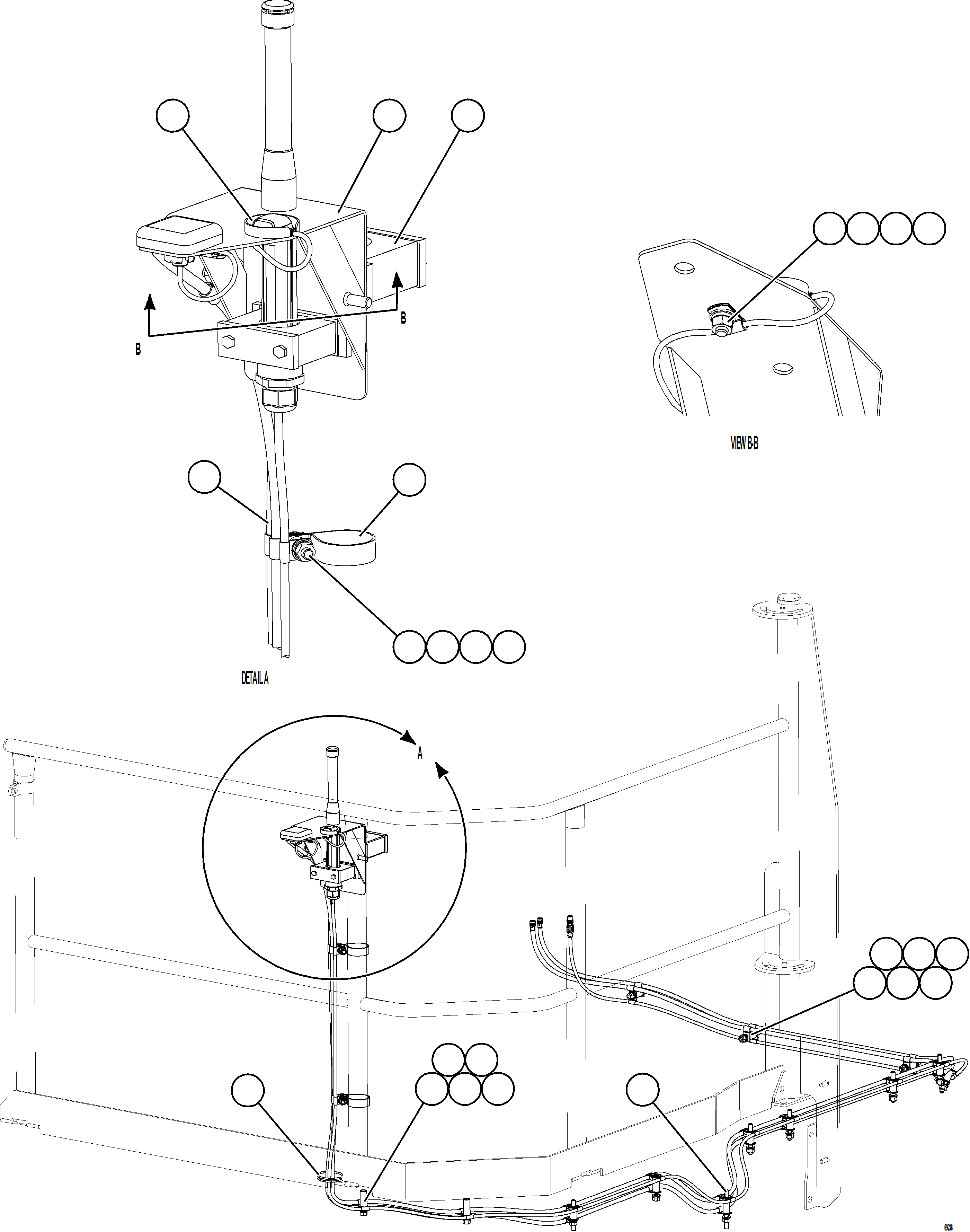 Komatsu parts book diagram for AFE77-CX 830E-5 S/N A50347 - A50348,A50355,A50362,A50368,A50370 - A50371  KBI: KOMTRAX PLUS ANTENNA INSTALLATION