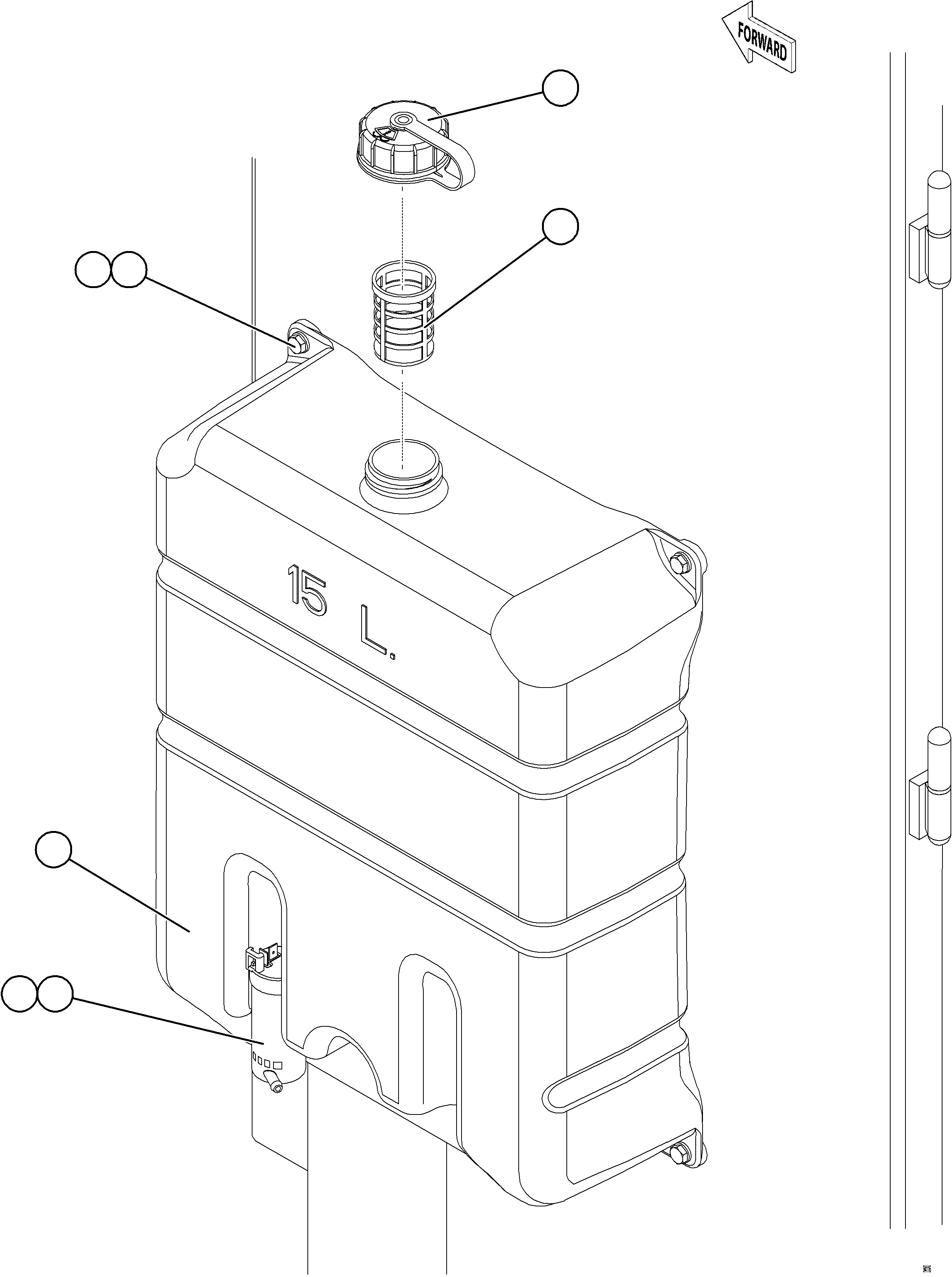 Komatsu parts book diagram for AFE77-CX 830E-5 S/N A50347 - A50348,A50355,A50362,A50368,A50370 - A50371  KBI: WINDSHIELD WASHER RESERVOIR INSTALLATION    1/2