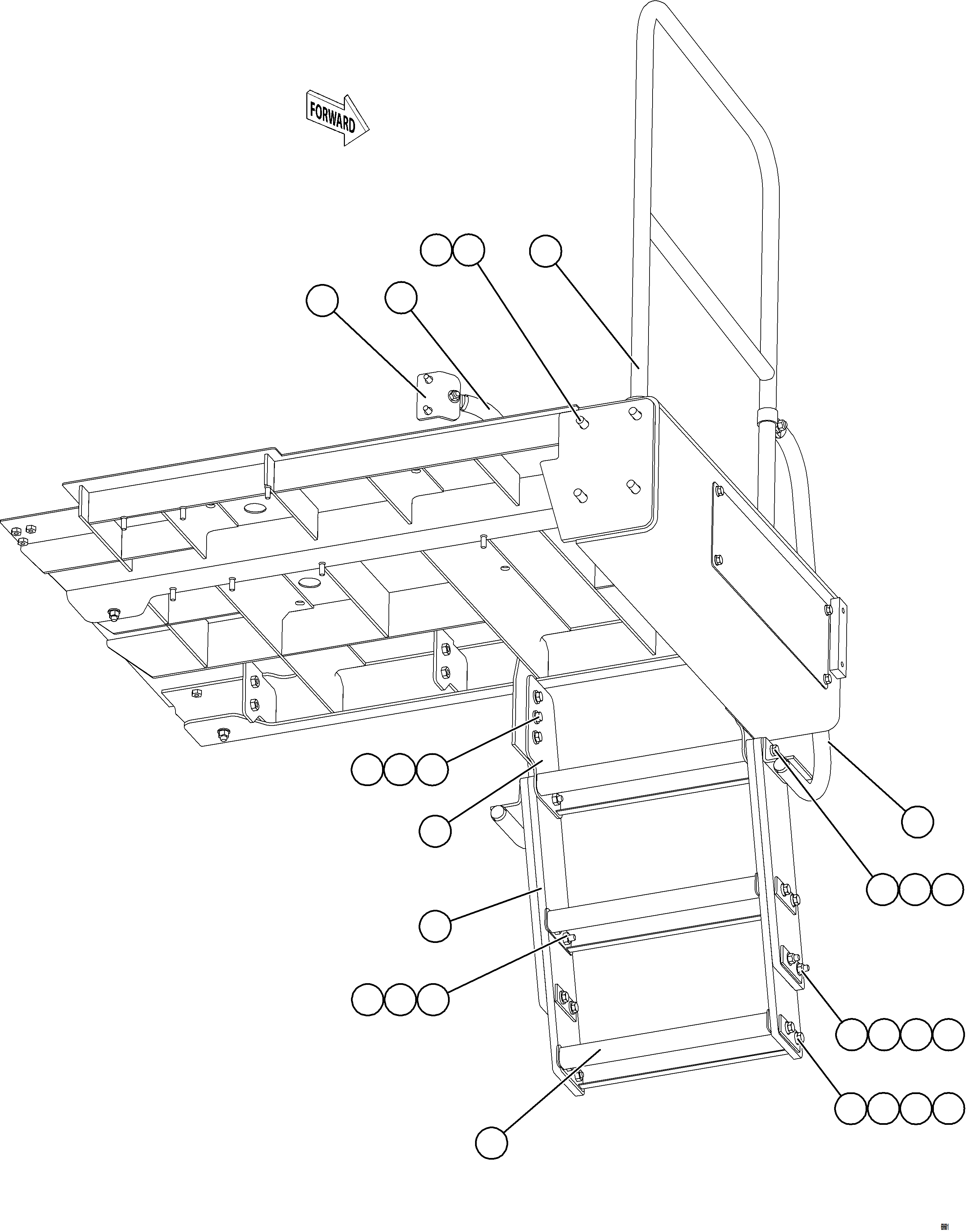 Komatsu parts book diagram for AFE77-CX 830E-5 S/N A50347 - A50348,A50355,A50362,A50368,A50370 - A50371  KBI: LH LOWER PLATFORM STEPS & HANDRAILS
