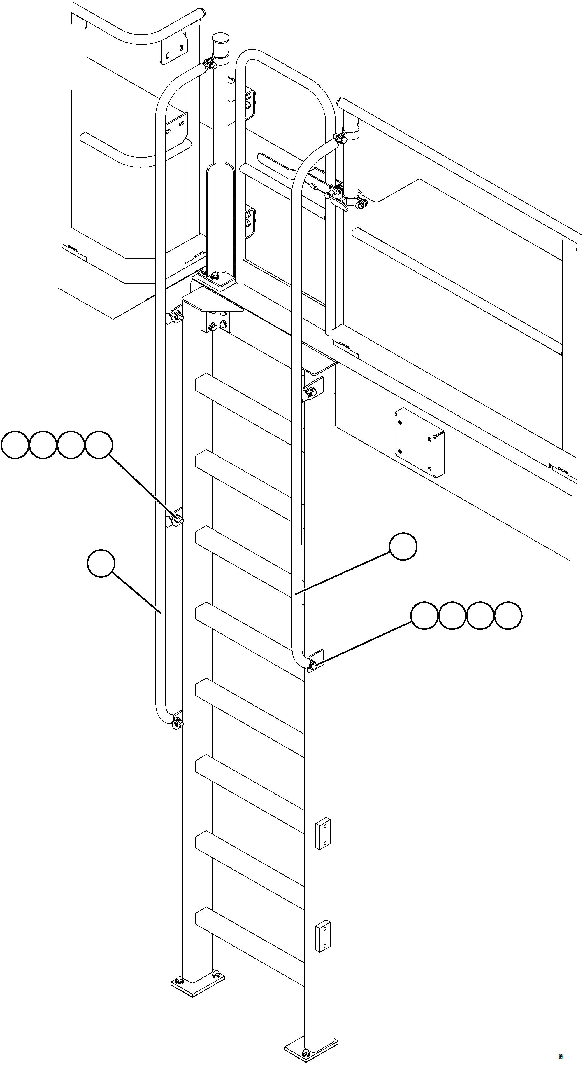 Komatsu parts book diagram for AFE77-CX 830E-5 S/N A50347 - A50348,A50355,A50362,A50368,A50370 - A50371  KBI: LH EMERGENCY LADDER HANDRAILS