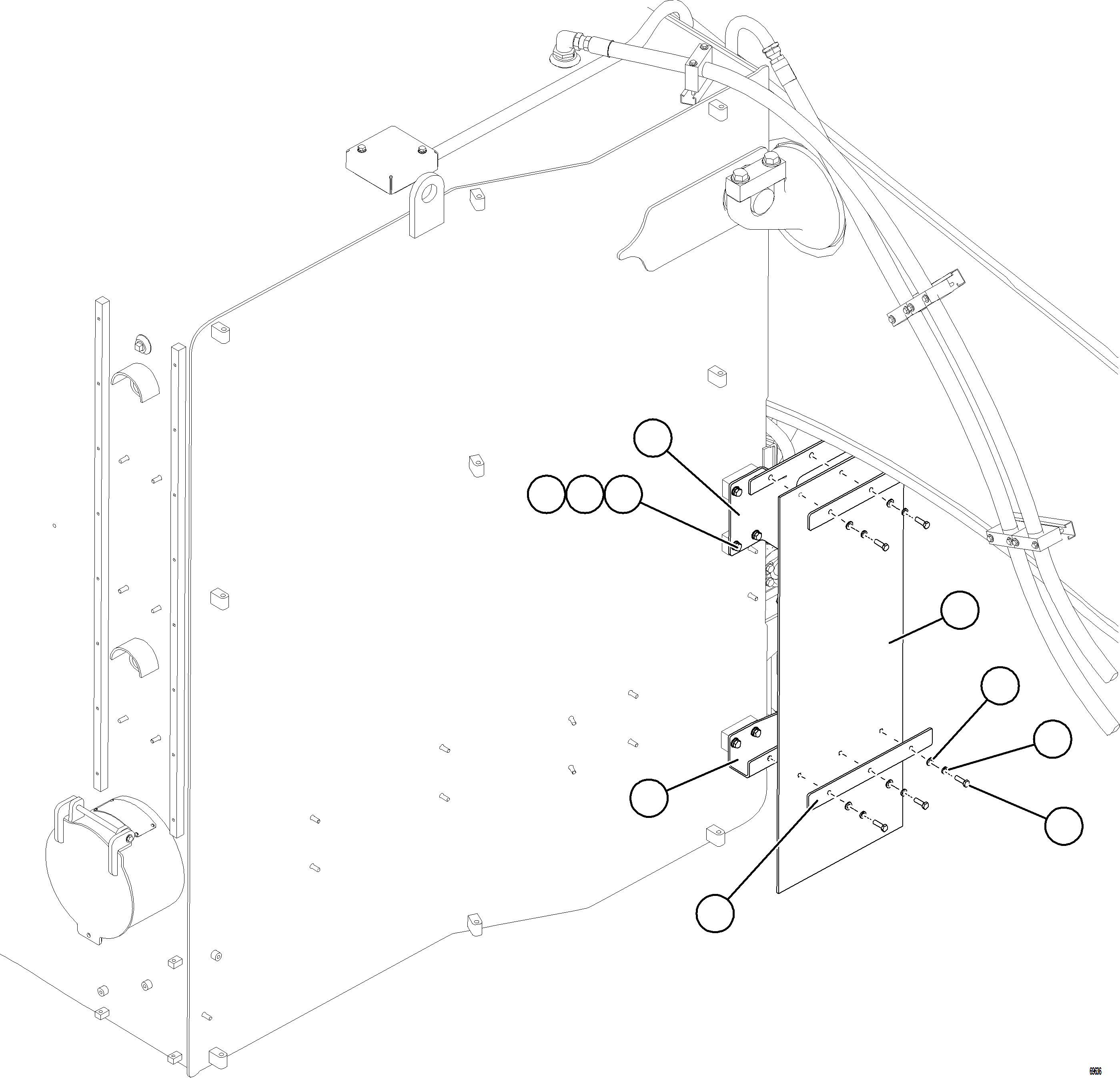 Komatsu parts book diagram for AFE77-CX 830E-5 S/N A50347 - A50348,A50355,A50362,A50368,A50370 - A50371  KBI: FUEL TANK MUD FLAPS (STANDARD)