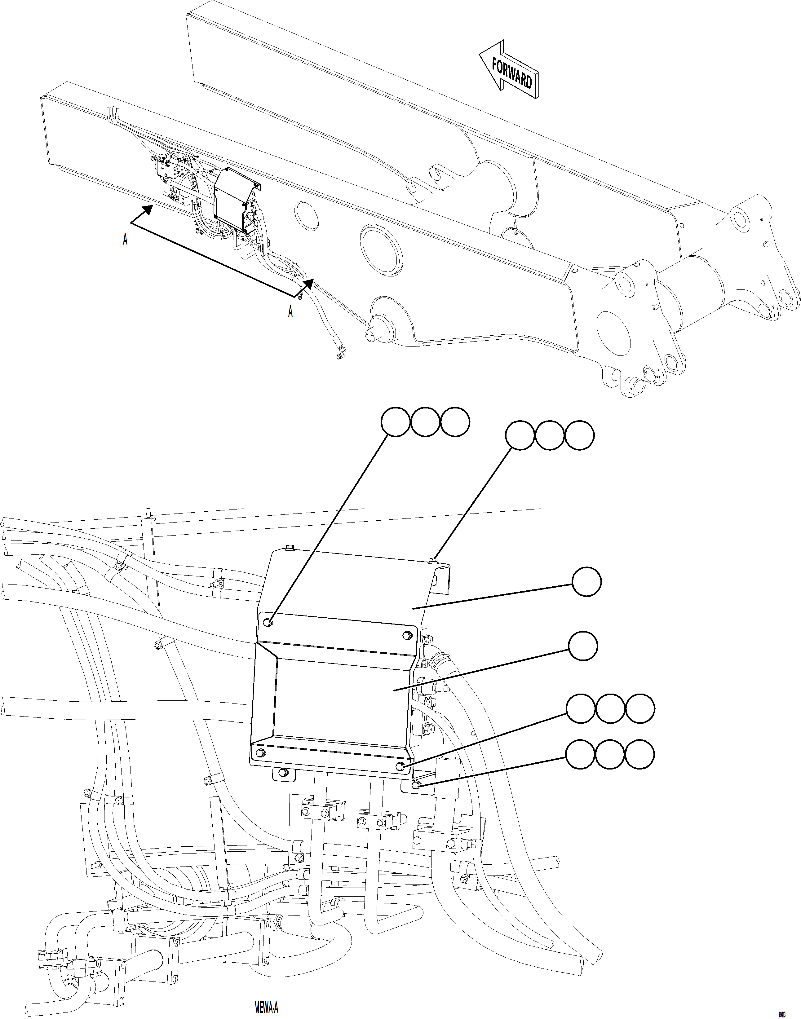 Komatsu parts book diagram for AFE77-CX 830E-5 S/N A50347 - A50348,A50355,A50362,A50368,A50370 - A50371  KBI: STEERING BLEEDDOWN MANIFOLD COVERS