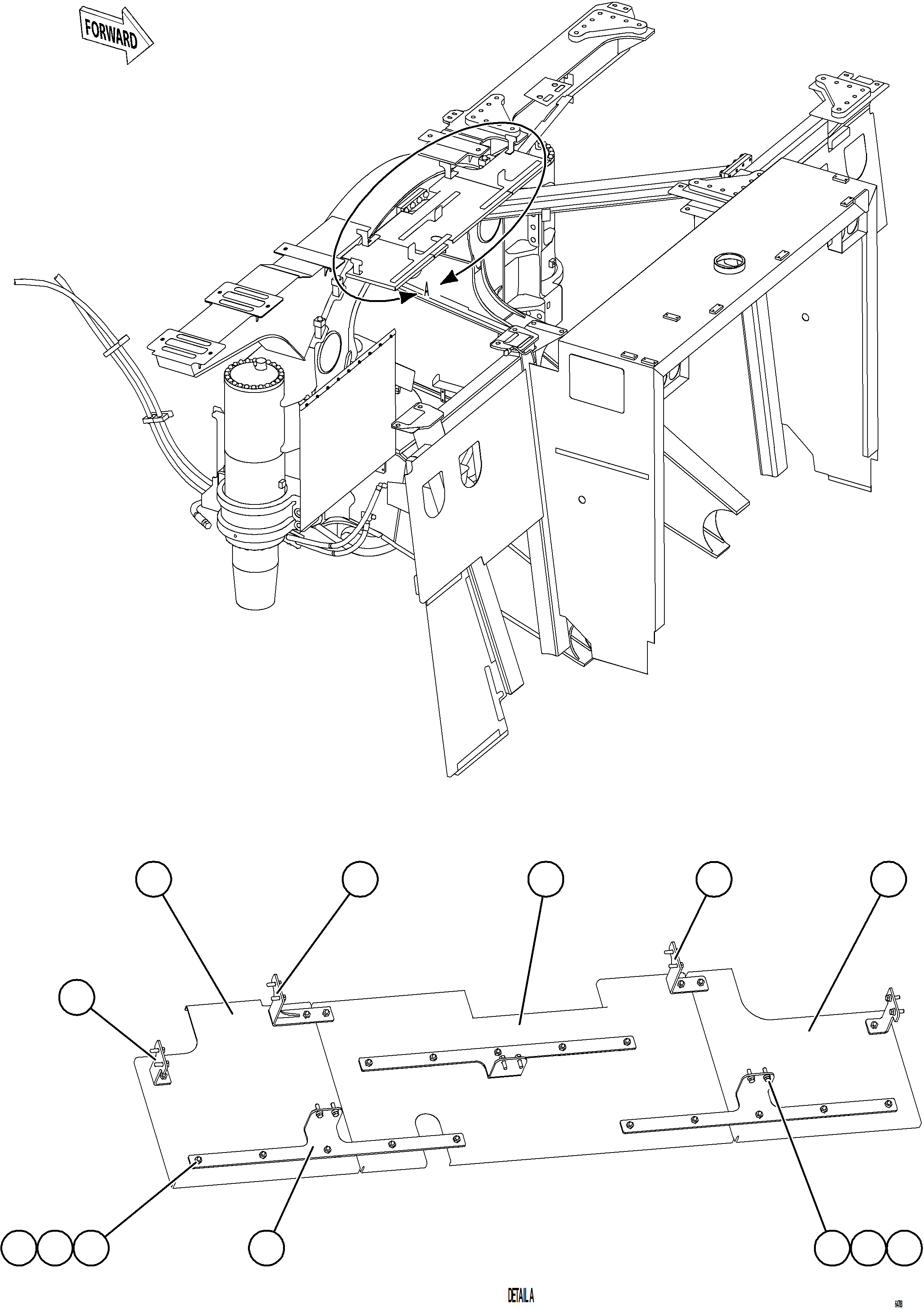 Komatsu parts book diagram for AFE77-CX 830E-5 S/N A50347 - A50348,A50355,A50362,A50368,A50370 - A50371  KBI: CENTER DECK HEAT SHIELDS    2/2