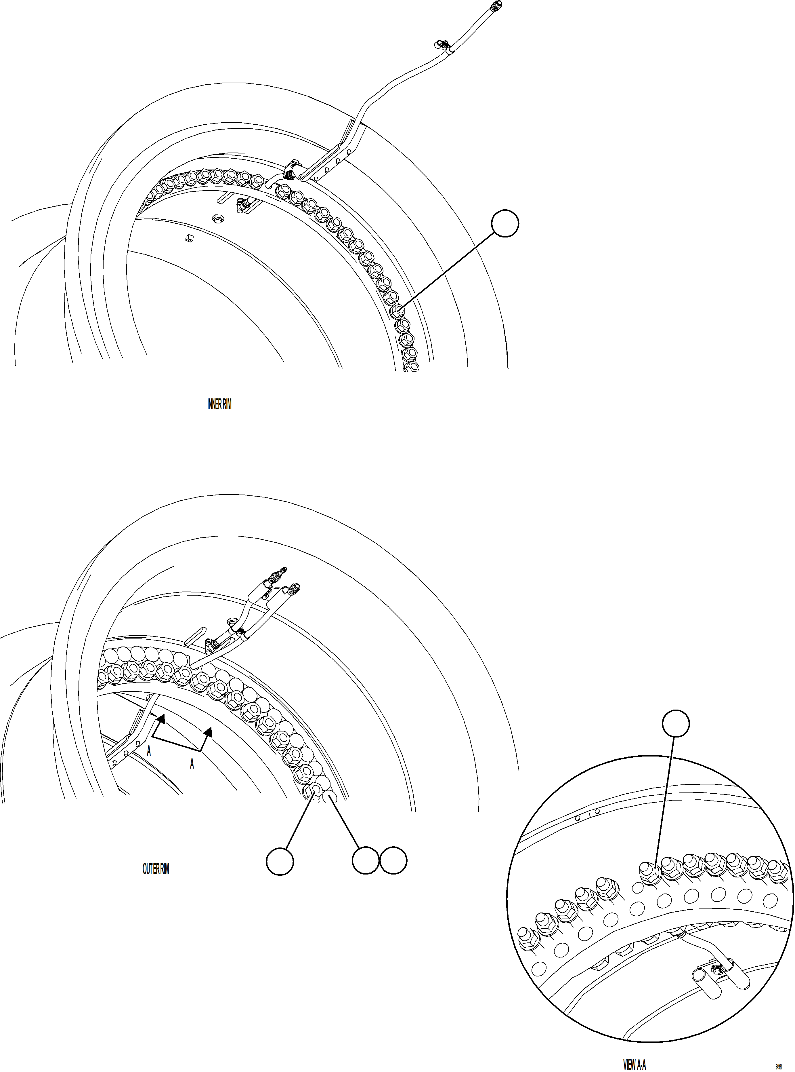 Komatsu parts book diagram for AFE77-CX 830E-5 S/N A50347 - A50348,A50355,A50362,A50368,A50370 - A50371  KBI: REAR WHEEL INSTALLATION - STANDARD RIM