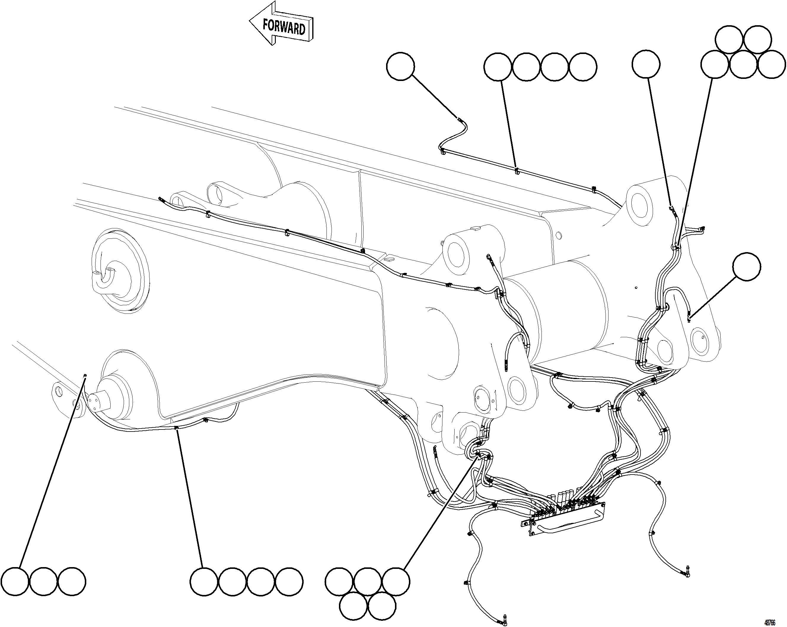 Komatsu parts book diagram for AFE77-CX 830E-5 S/N A50347 - A50348,A50355,A50362,A50368,A50370 - A50371  KBI: AUTOMATIC LUBRICATION SYSTEM PIPING - REAR    3/3