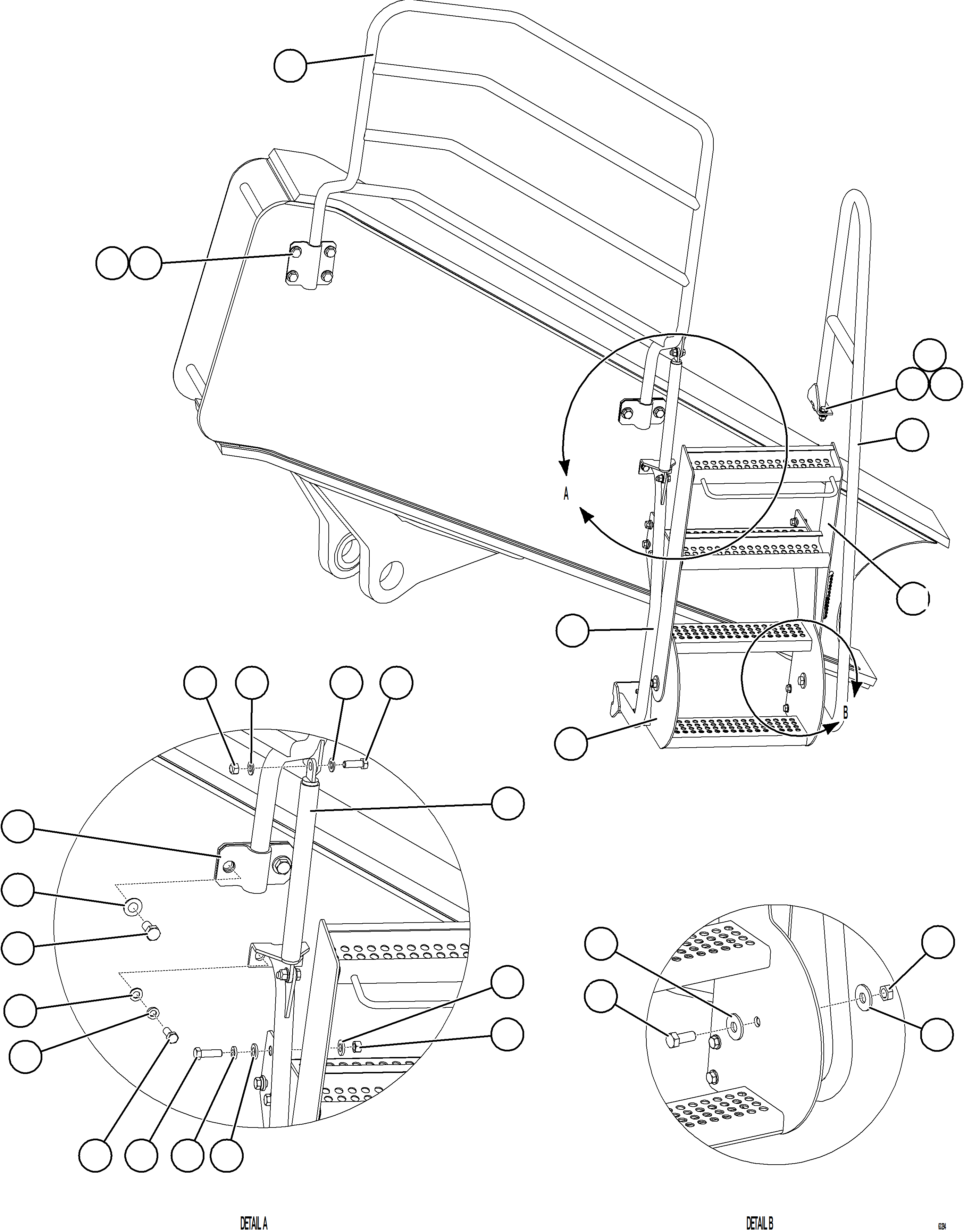 Komatsu parts book diagram for AFE78-AE 930E-5 S/N A40123 - A40124, A40126 - A40127  LOMAS BAYAS: RH ENGINE ACCESS LADDER & HANDRAILS