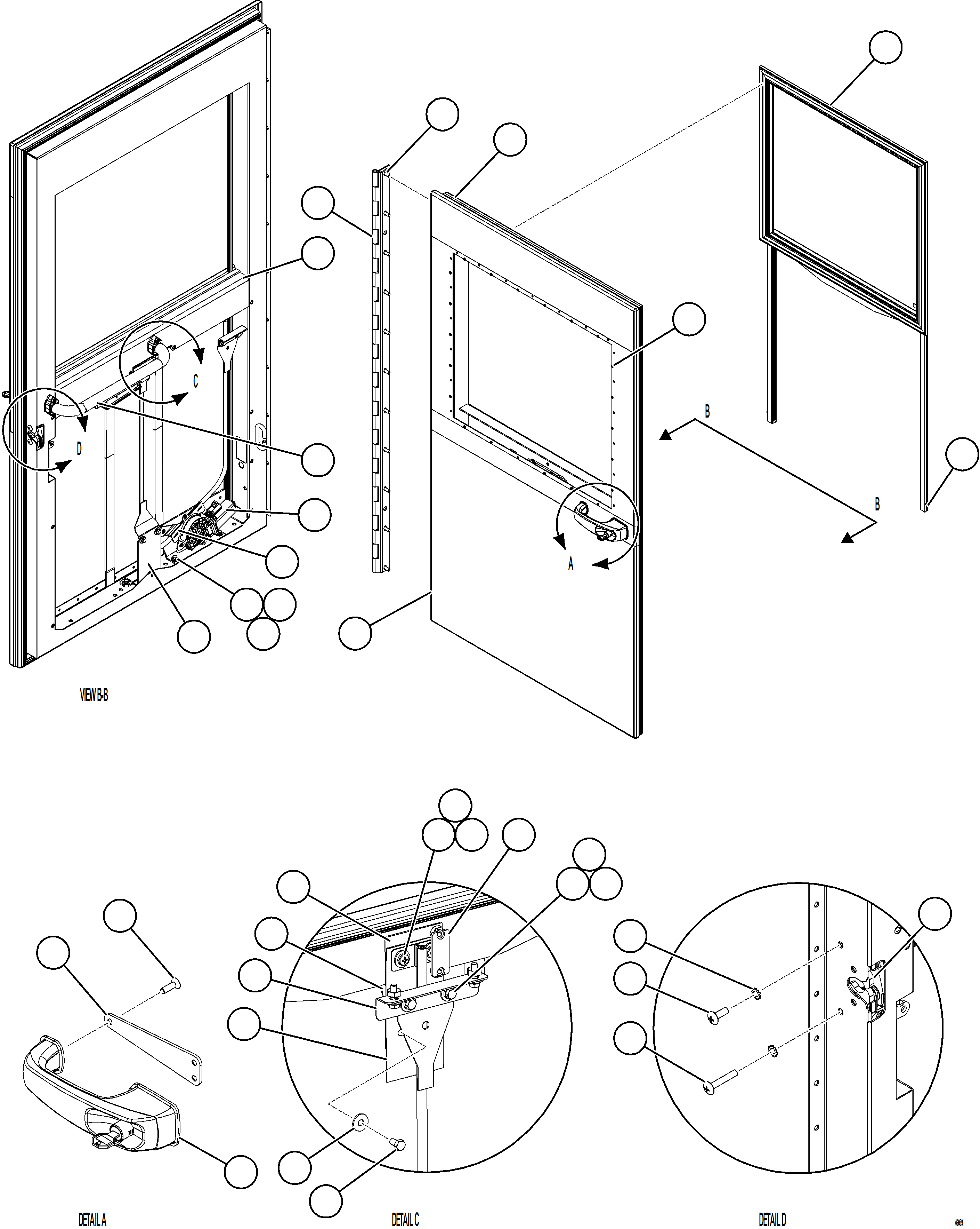 Komatsu parts book diagram for AFE78-AF 930E-5 S/N A40128 - A40129  LOMAS BAYAS: DOOR ASSEMBLY - RH    58E-54-30636