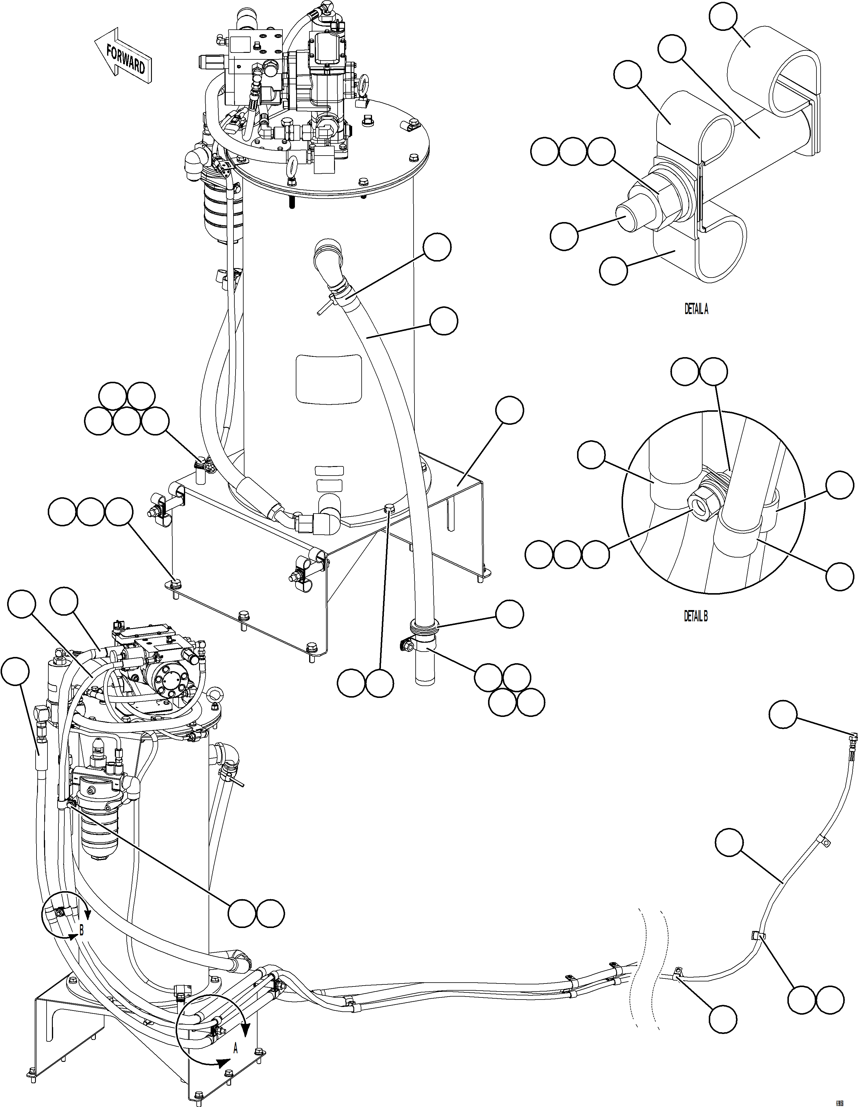 Komatsu parts book diagram for AFE78-AF 930E-5 S/N A40128 - A40129  LOMAS BAYAS: AUTOMATIC LUBRICATION SYSTEM PIPING - FRONT    1/4