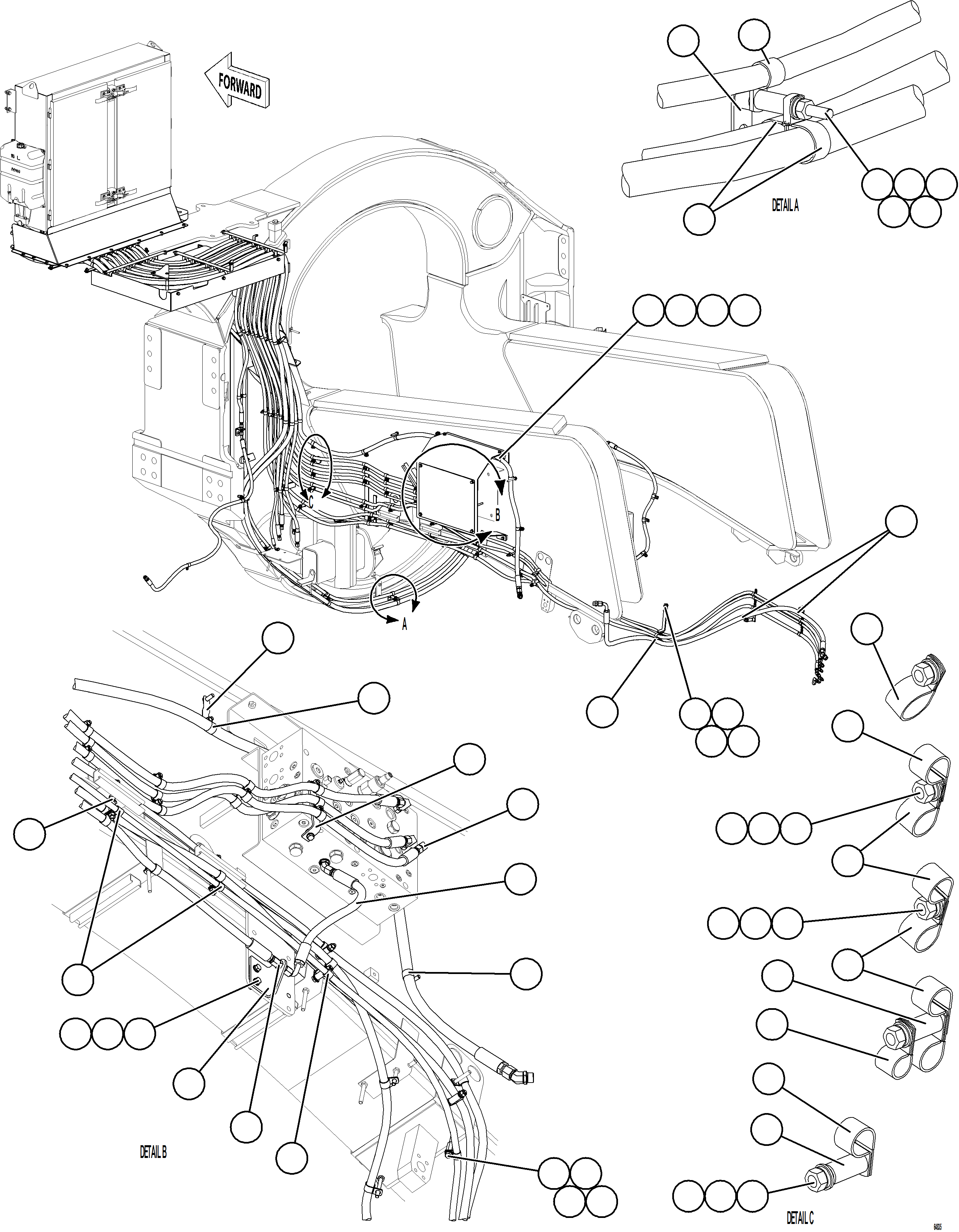 Komatsu parts book diagram for AFE78-AM 930E-5 S/N A40141  IOCC: HYDRAULIC BRAKE CABINET HOSE CLAMPING    3/3