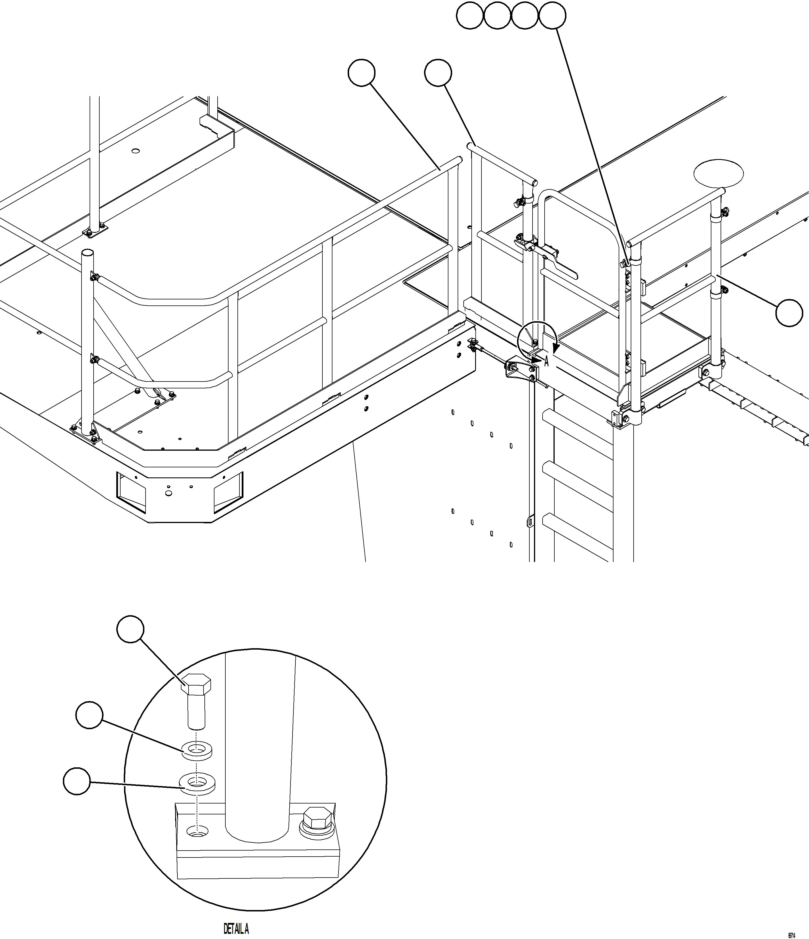 Komatsu parts book diagram for AFE78-AM 930E-5 S/N A40141  IOCC: DIAGONAL LADDER & UPPER PLATFORM HANDRAILS