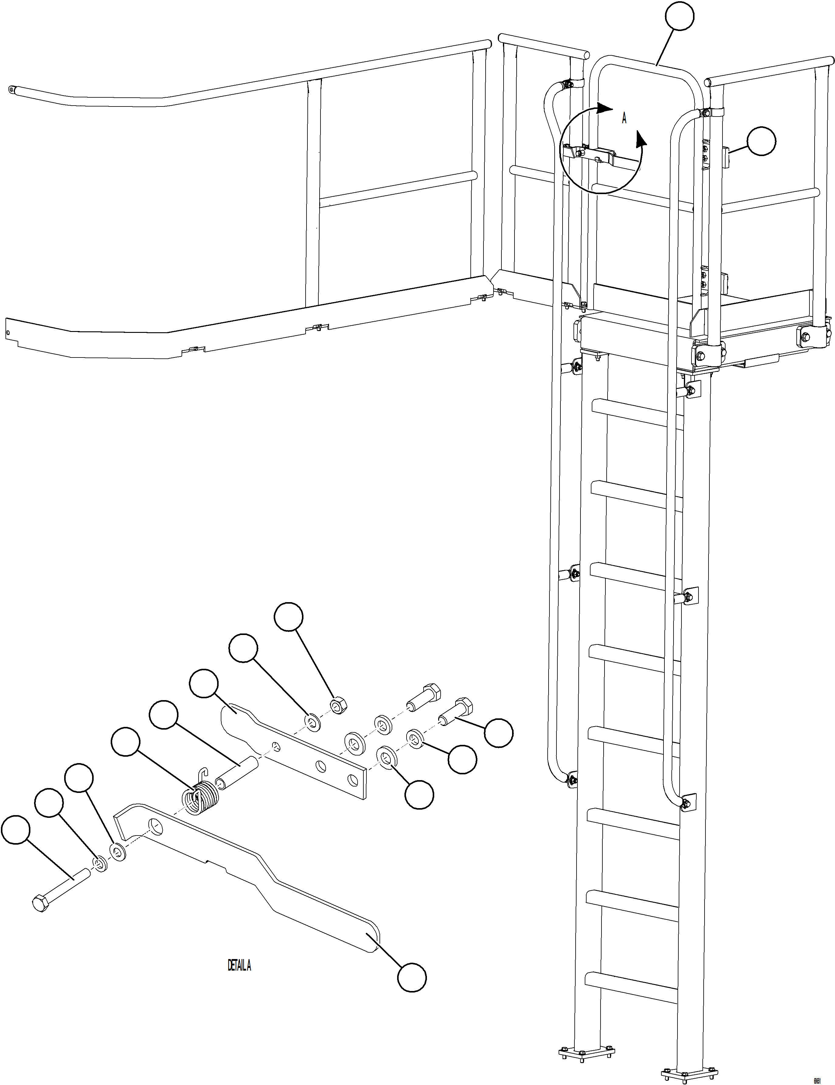 Komatsu parts book diagram for AFE78-BB 930E-5 S/N A40173 - A40175, A40181  LOMAS BAYAS: RH EMERGENCY GATE & LADDER    1/2