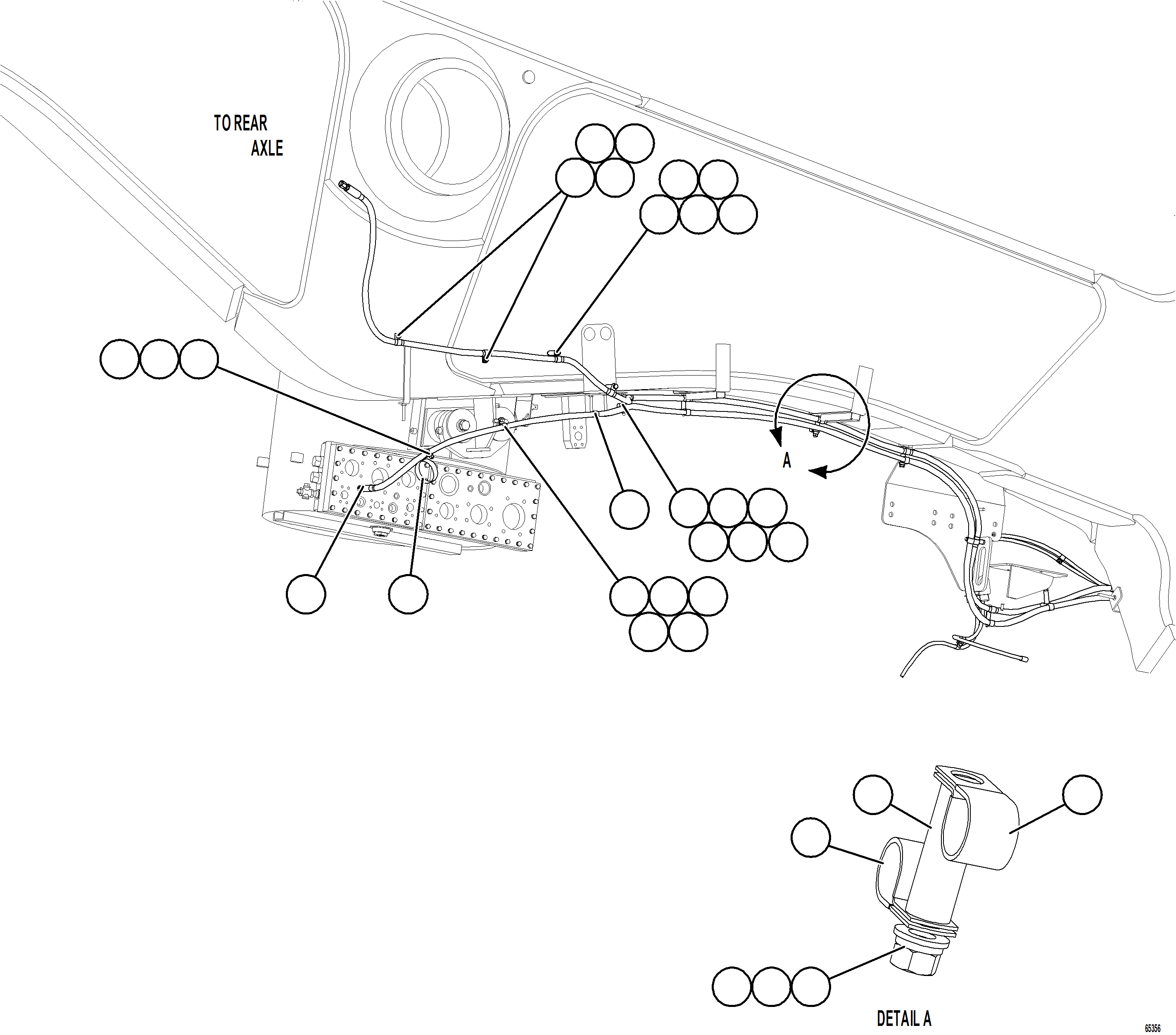 Komatsu parts book diagram for AFE78-BB 930E-5 S/N A40173 - A40175, A40181  LOMAS BAYAS: AUTOMATIC LUBRICATION SYSTEM PIPING - FRONT    4/4