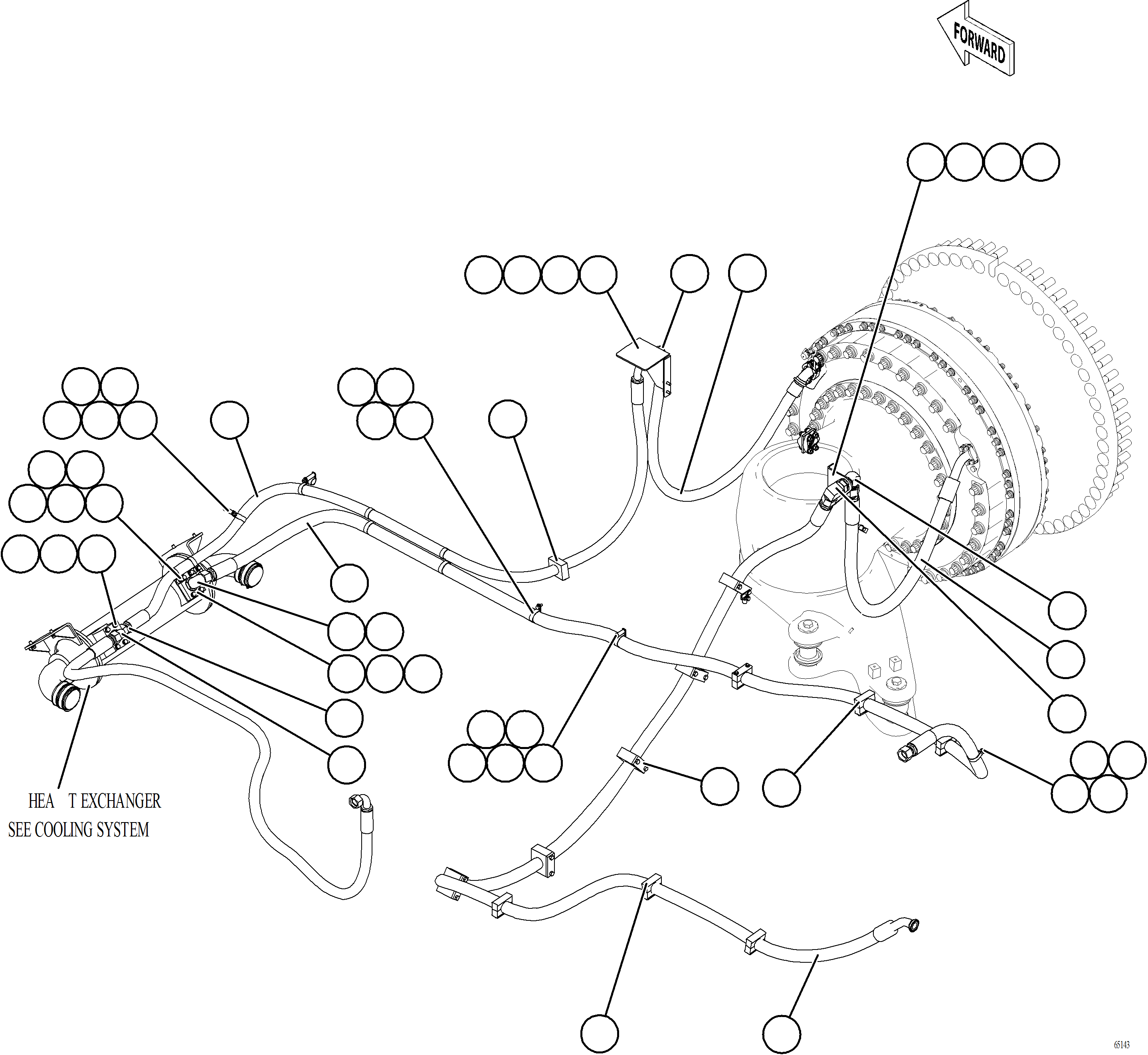 Komatsu parts book diagram for AFE78-BD 930E-5 S/N A40180  THEISS: BRAKE COOLING PIPING - RIGHT FRONT    1/2