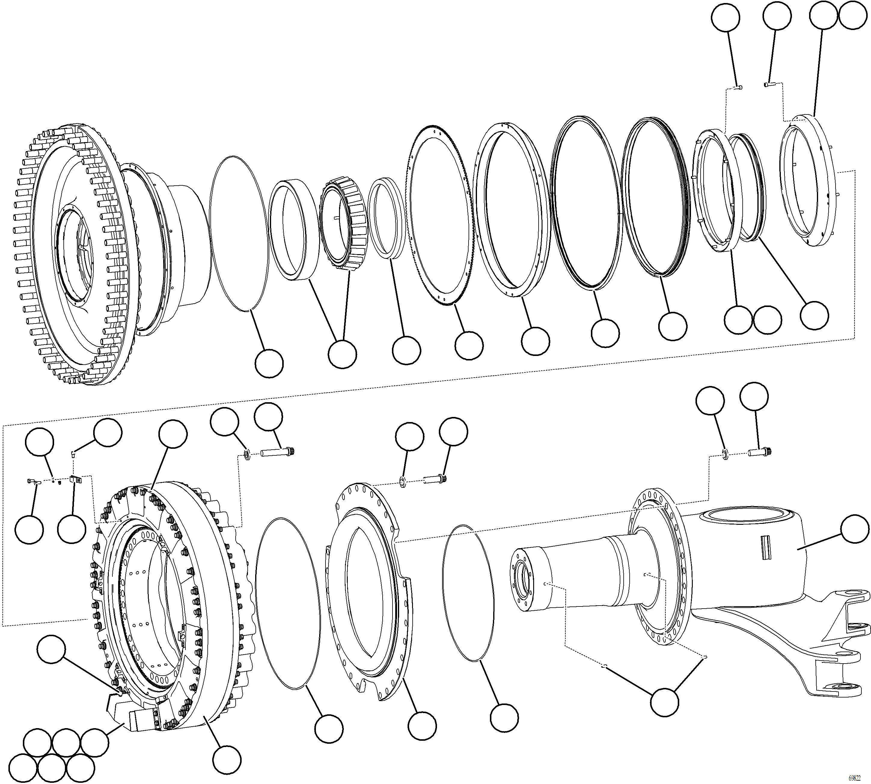 Komatsu parts book diagram for AFE78-BD 930E-5 S/N A40180  THEISS: SPINDLE, HUB AND BRAKE ASSEMBLY  2/2  58F-32-50070