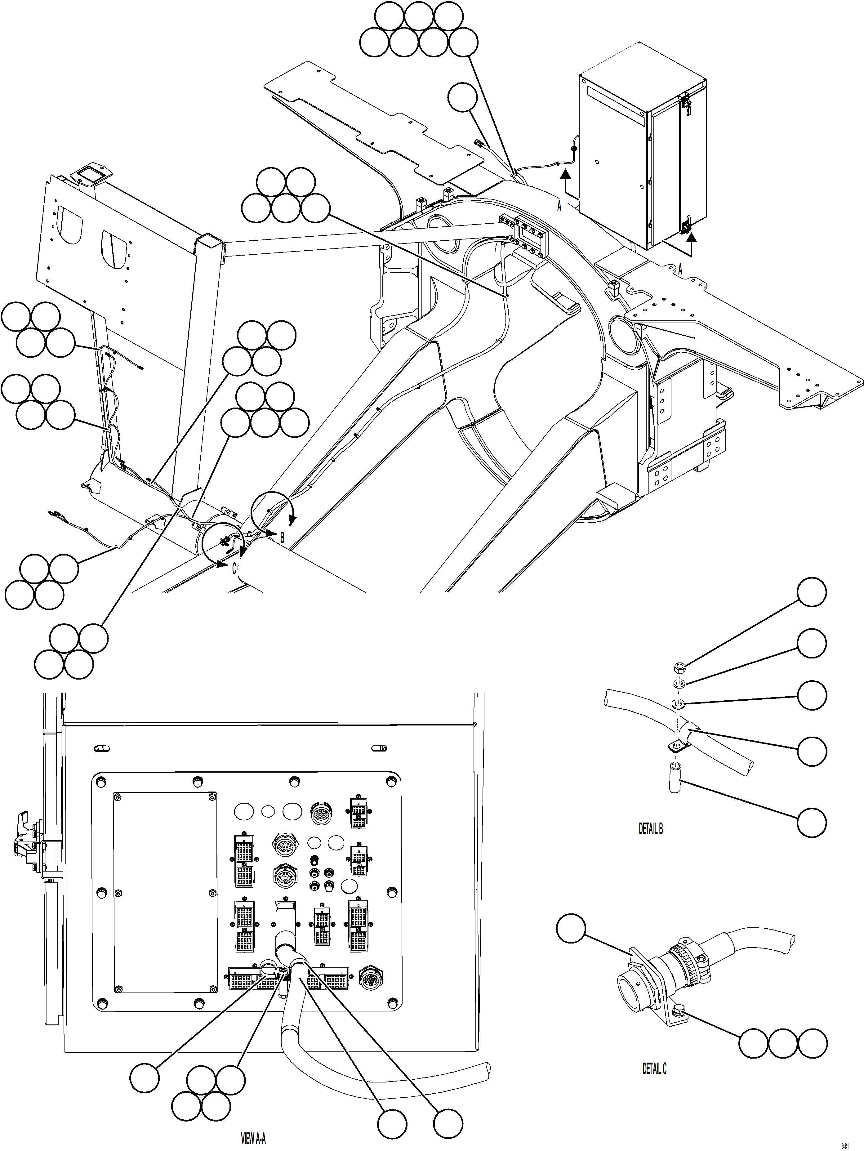 Komatsu parts book diagram for AFE78-BH 930E-5 S/N A40200  LOS PELAMBRES: RIGHT FRONT FRAME RAIL HARNESS