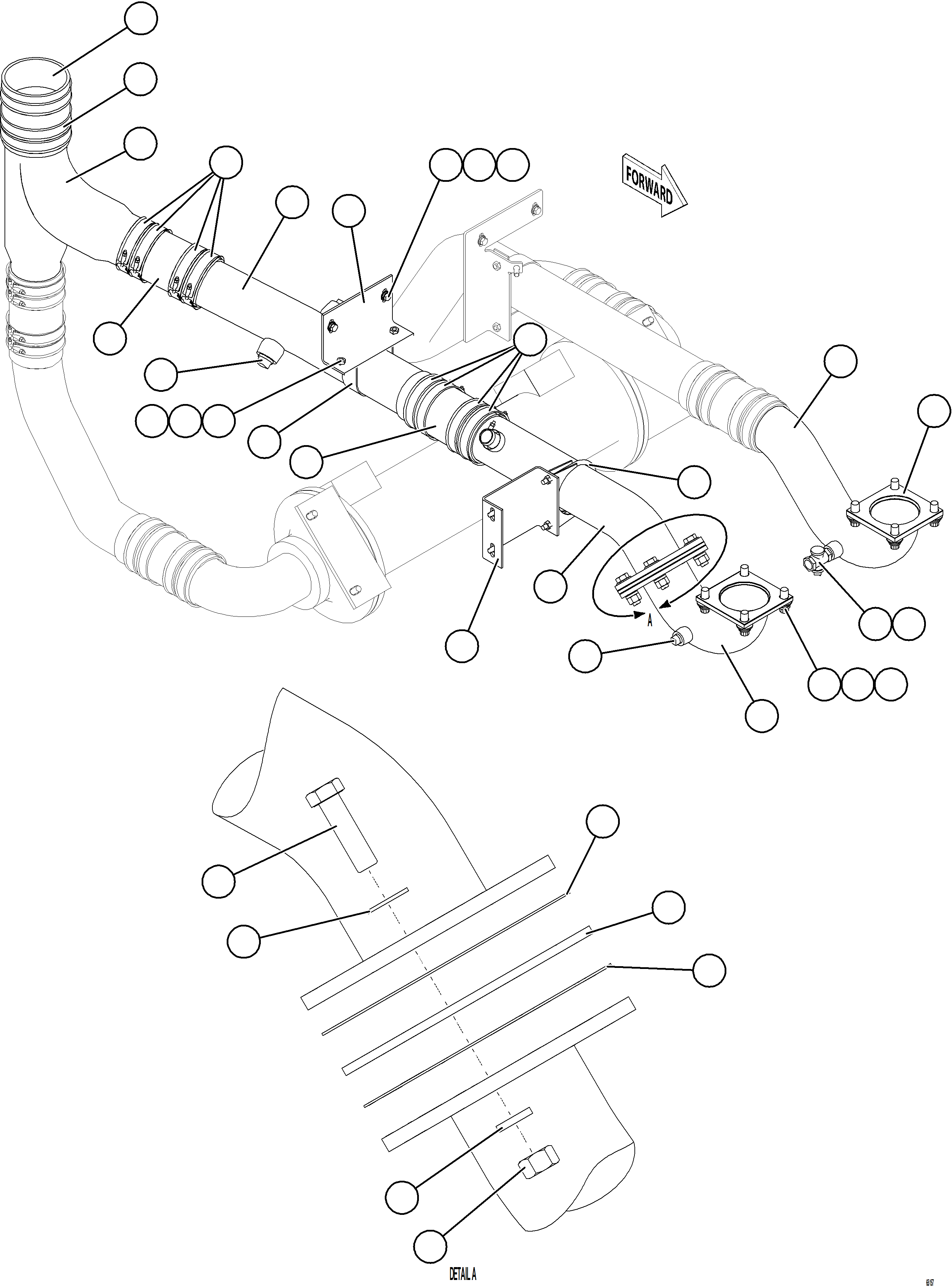 Dump Trucks Komatsu / AFE NEW / AFE78-BK 930E-5 S/N A40203 - A40204, A40206 - A40207, A40209 - A40210  DOWNER(afe78-bk) / RADIATOR PIPING    4/4(044 : 65157)