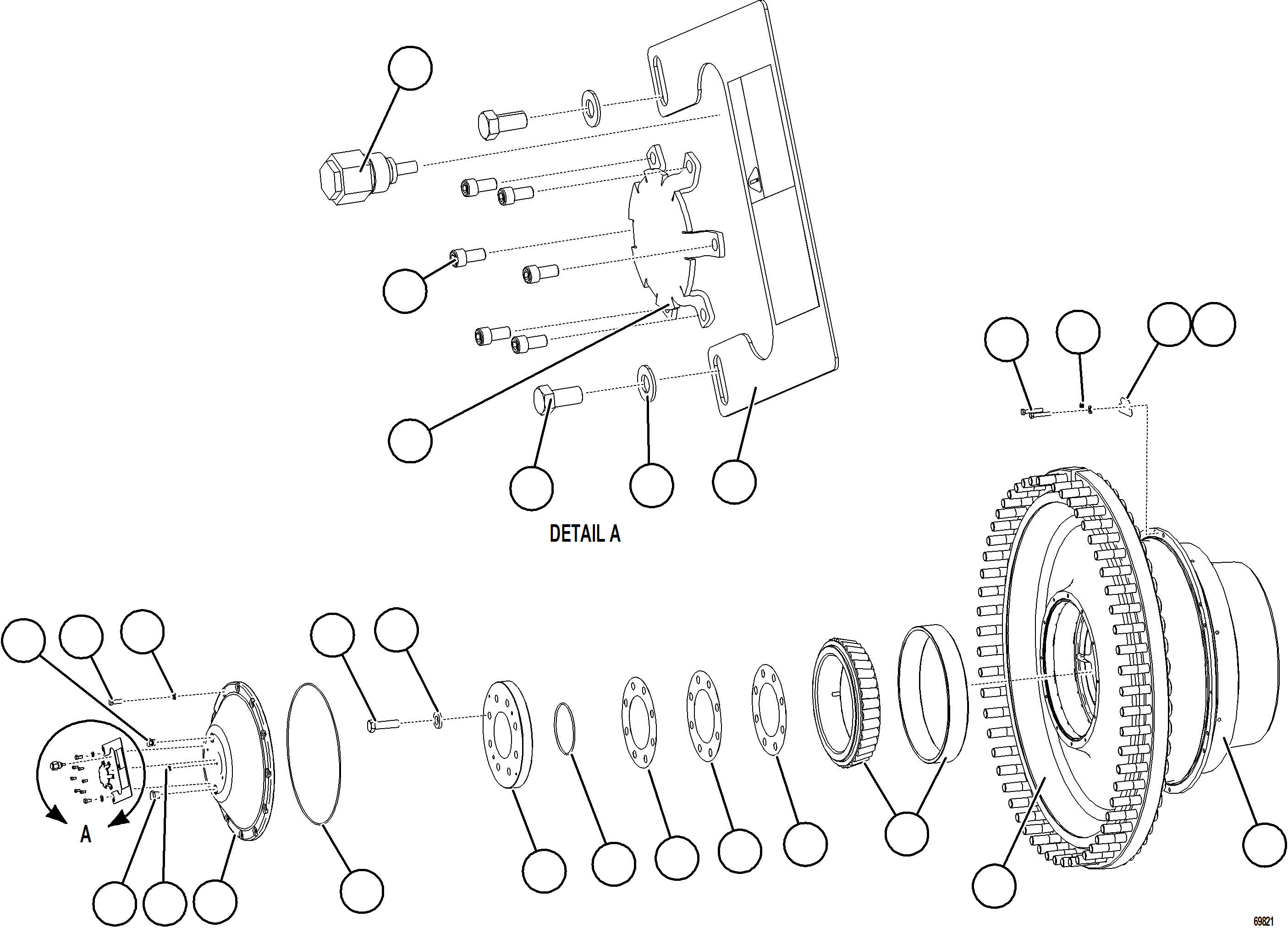Dump Trucks Komatsu / AFE NEW / AFE78-BK 930E-5 S/N A40203 - A40204, A40206 - A40207, A40209 - A40210  DOWNER(afe78-bk) / SPINDLE, HUB AND BRAKE ASSEMBLY  1/2  58F-32-50070(806 : 69821)