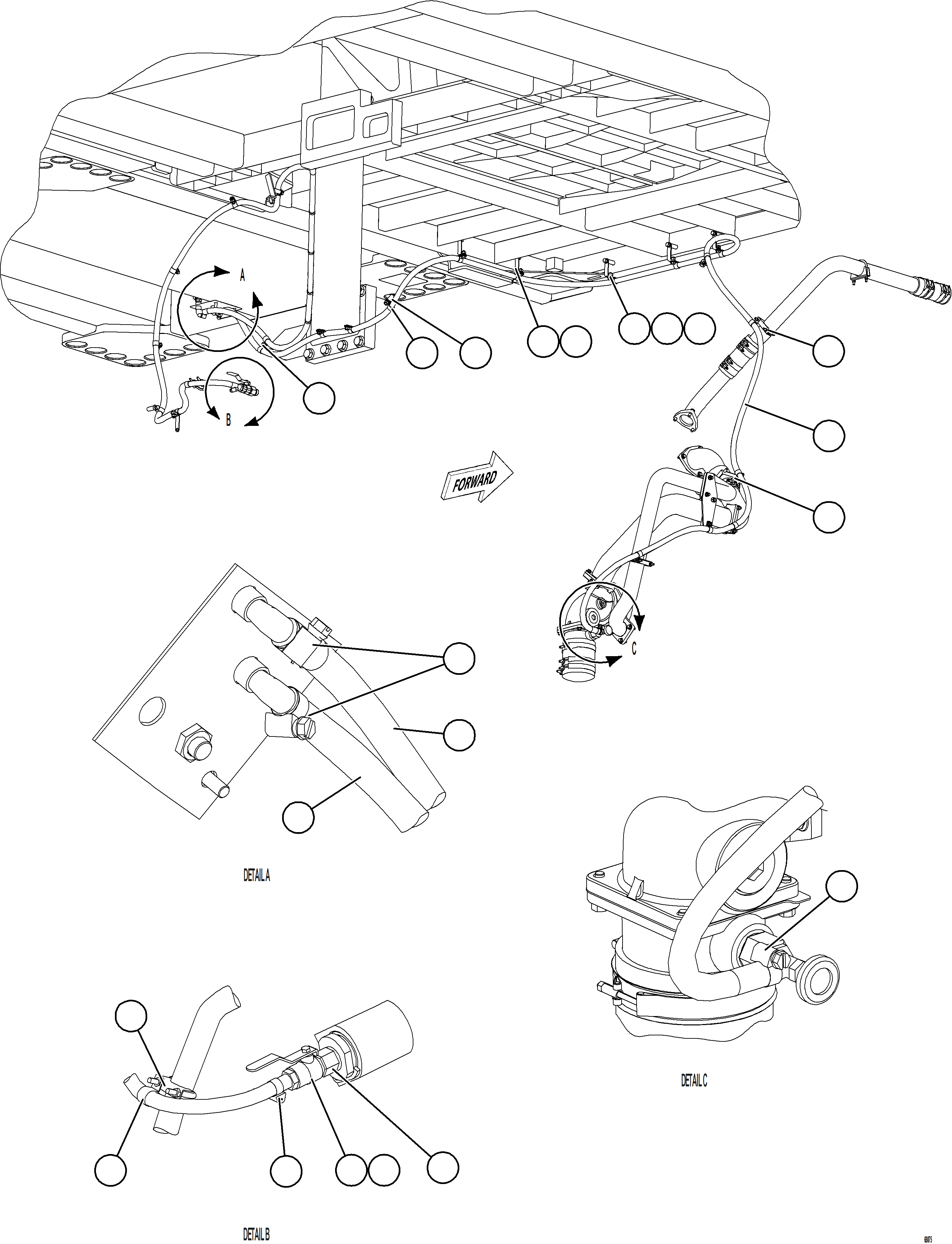 Komatsu parts book diagram for AFE78-BM 930E-5 S/N A40215 - A40218,A40225 - A40229  LOS BRONCES: HEATER HOSE INSTALLATION    1/2