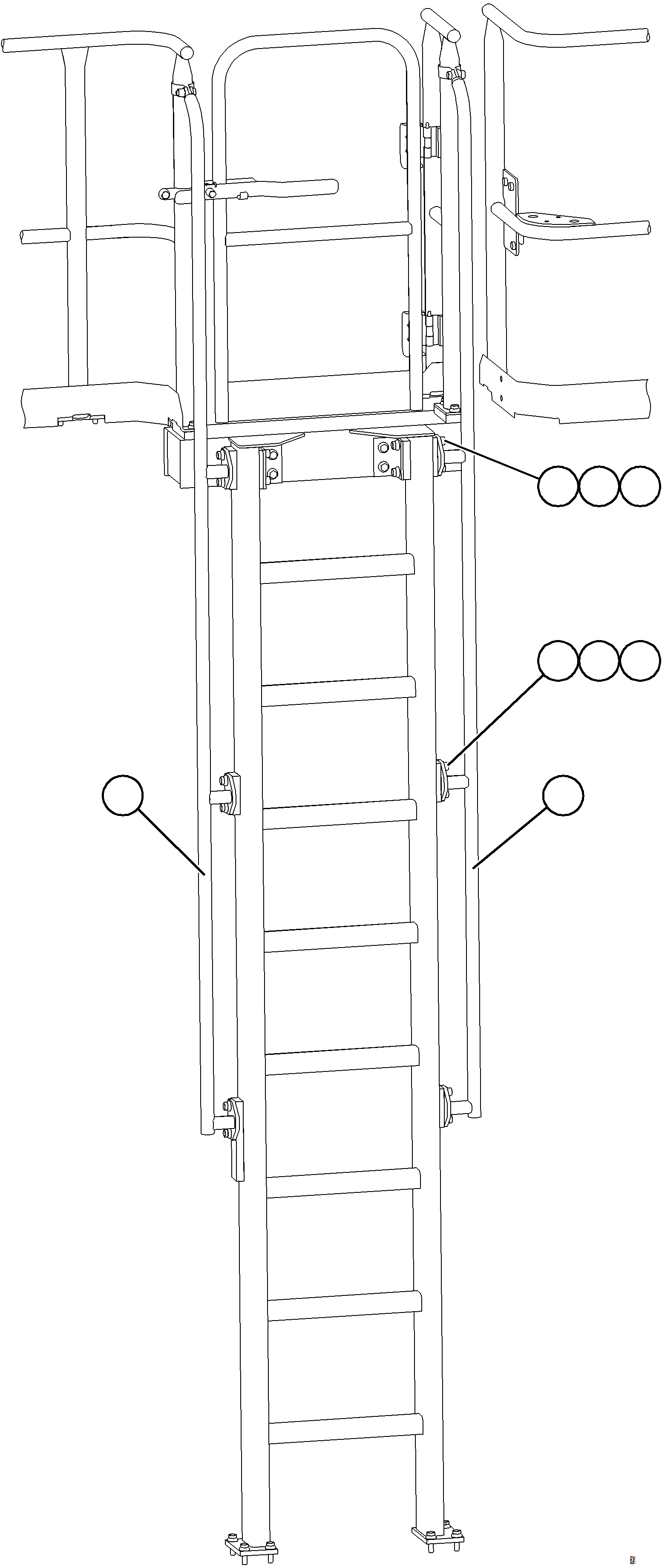 Komatsu parts book diagram for AFE78-BM 930E-5 S/N A40215 - A40218,A40225 - A40229  LOS BRONCES: RH EMERGENCY LADDER HANDRAILS