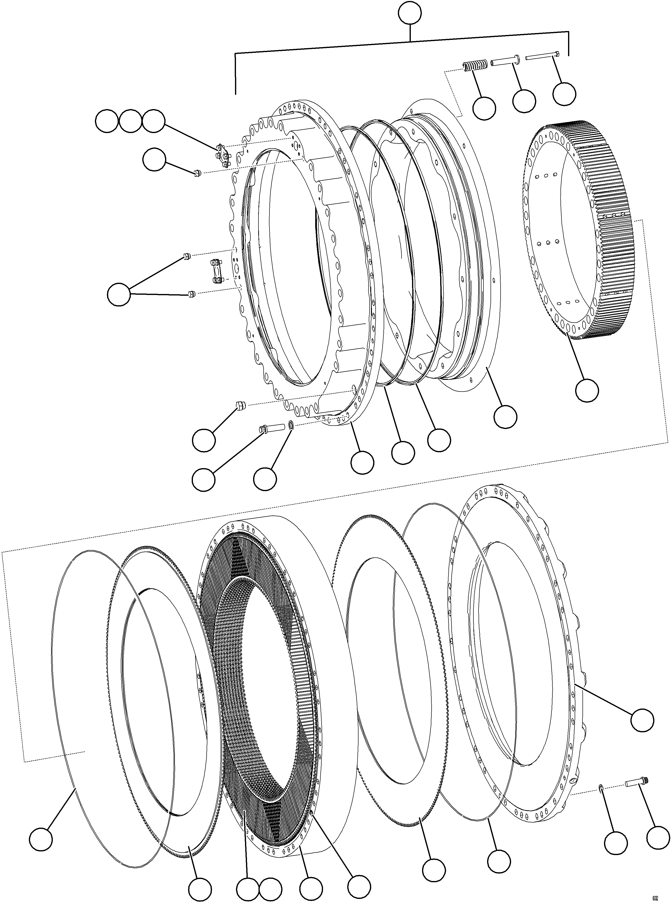 Komatsu parts book diagram for AFE78-BM 930E-5 S/N A40215 - A40218,A40225 - A40229  LOS BRONCES: FRONT BRAKE ASSEMBLY    58F-32-50010