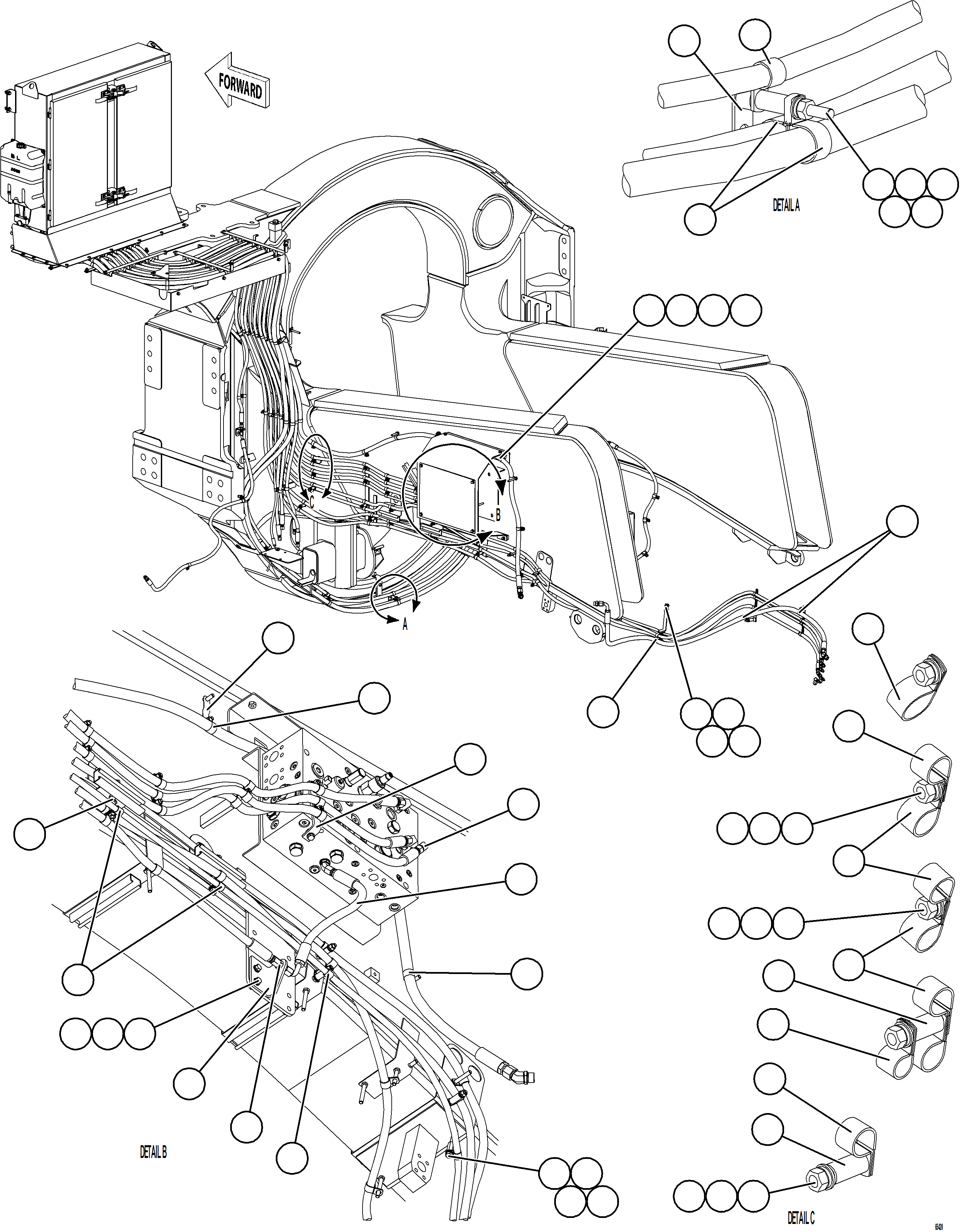 Komatsu parts book diagram for AFE78-BP 930E-5 S/N A40221 - A40224,A40230 - A40231  THIESS: HYDRAULIC BRAKE CABINET HOSE CLAMPING    3/3
