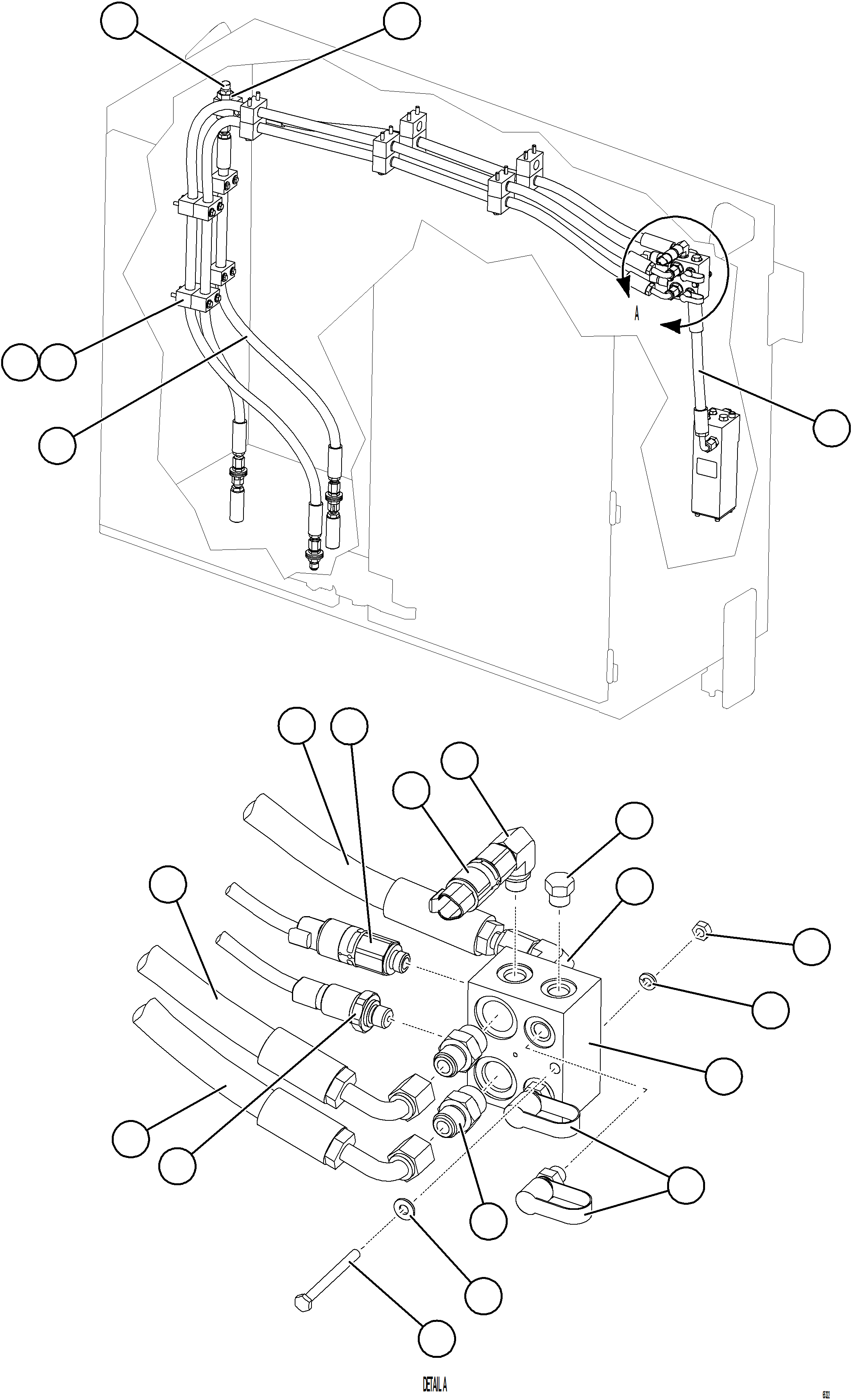Komatsu parts book diagram for AFE78-BP 930E-5 S/N A40221 - A40224,A40230 - A40231  THIESS: SHUTTLE VALVE & JUNCTION BLOCK PIPING