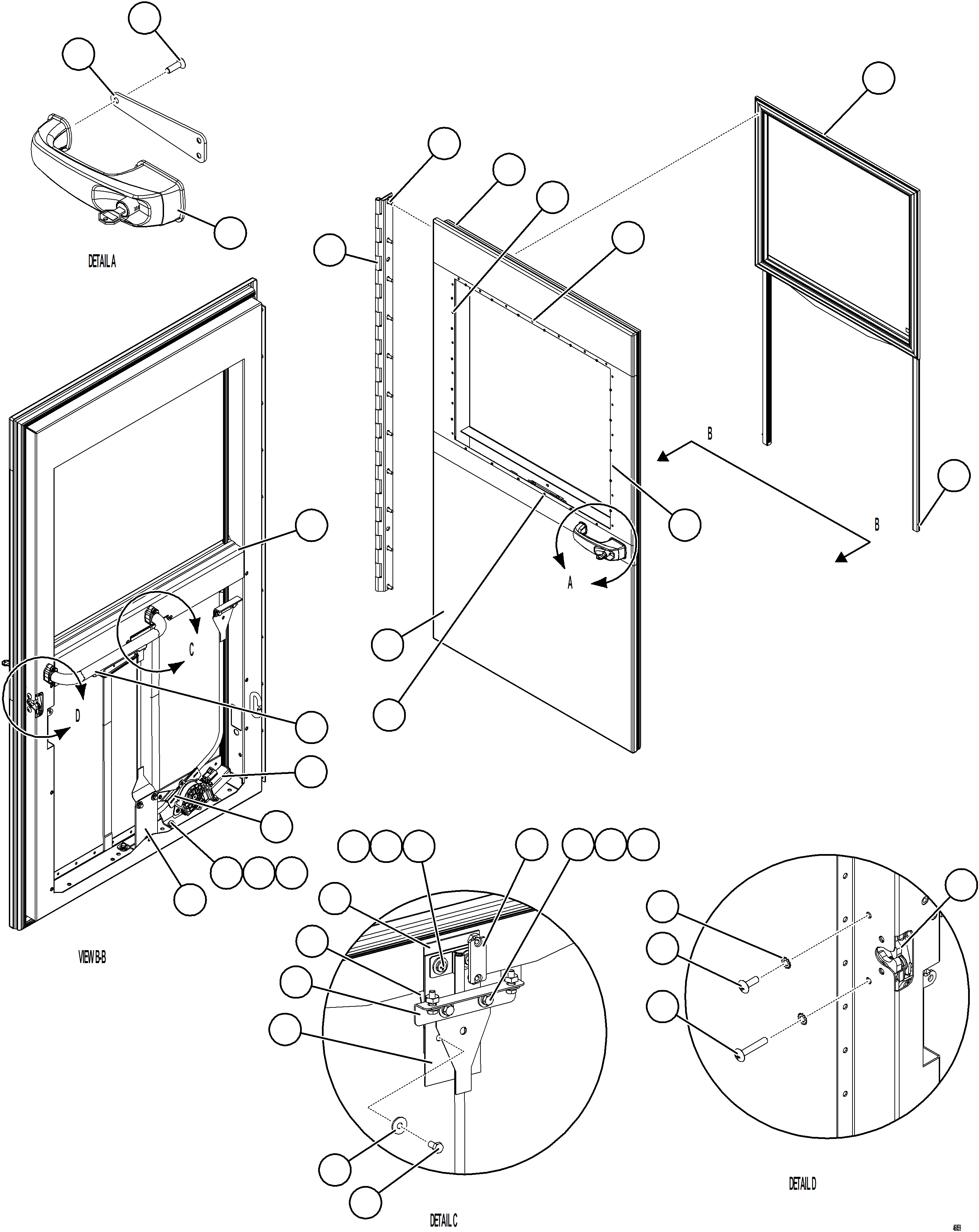 Komatsu parts book diagram for AFE78-BP 930E-5 S/N A40221 - A40224,A40230 - A40231  THIESS: DOOR ASSEMBLY - RH    58E-54-30636