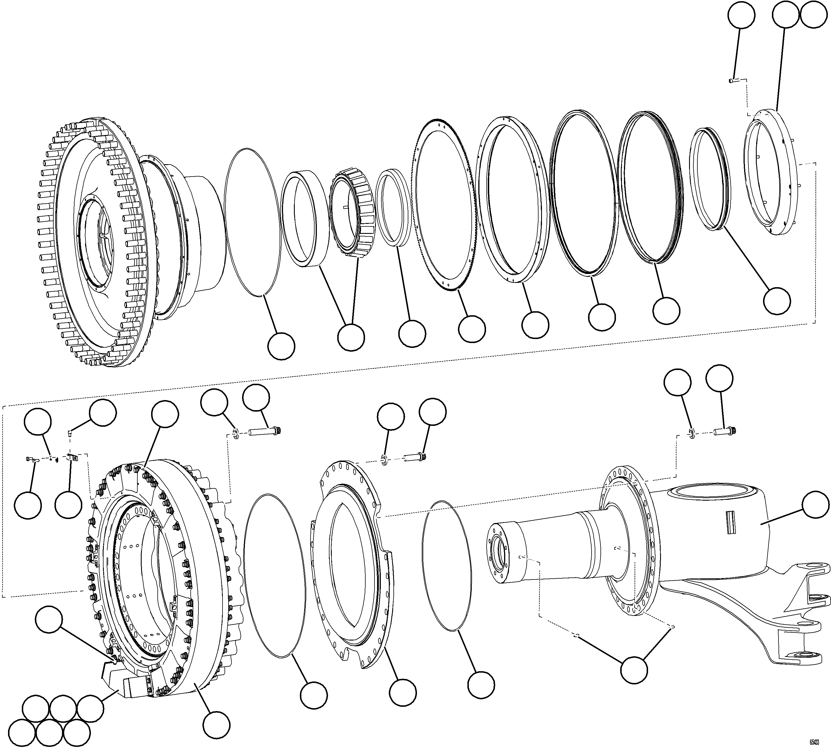 Komatsu parts book diagram for AFE78-BP 930E-5 S/N A40221 - A40224,A40230 - A40231  THIESS: SPINDLE, HUB AND BRAKE ASSEMBLY  2/2  58F-32-50071