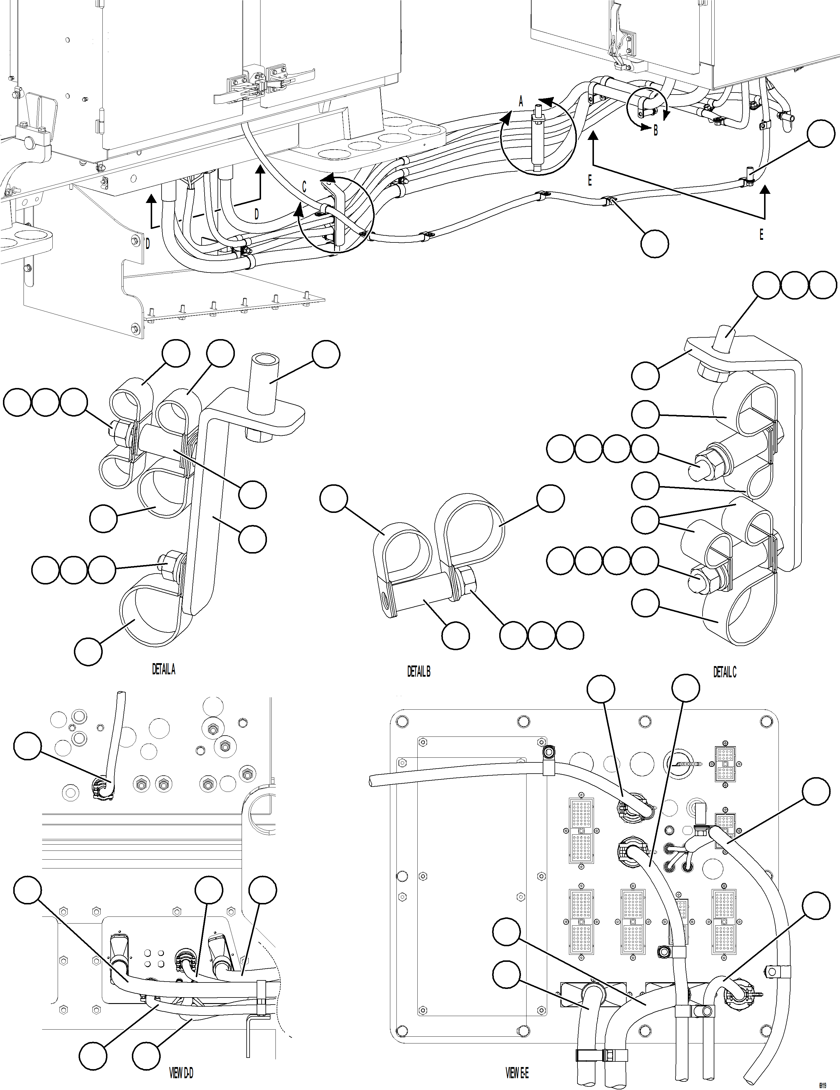Komatsu parts book diagram for AFE78-BX 930E-5 S/N A40274 - A40276,A40291  MARIGOLD: AUX CNTRL CABINET CABLE & HARNESS CONNECTIONS  1/2