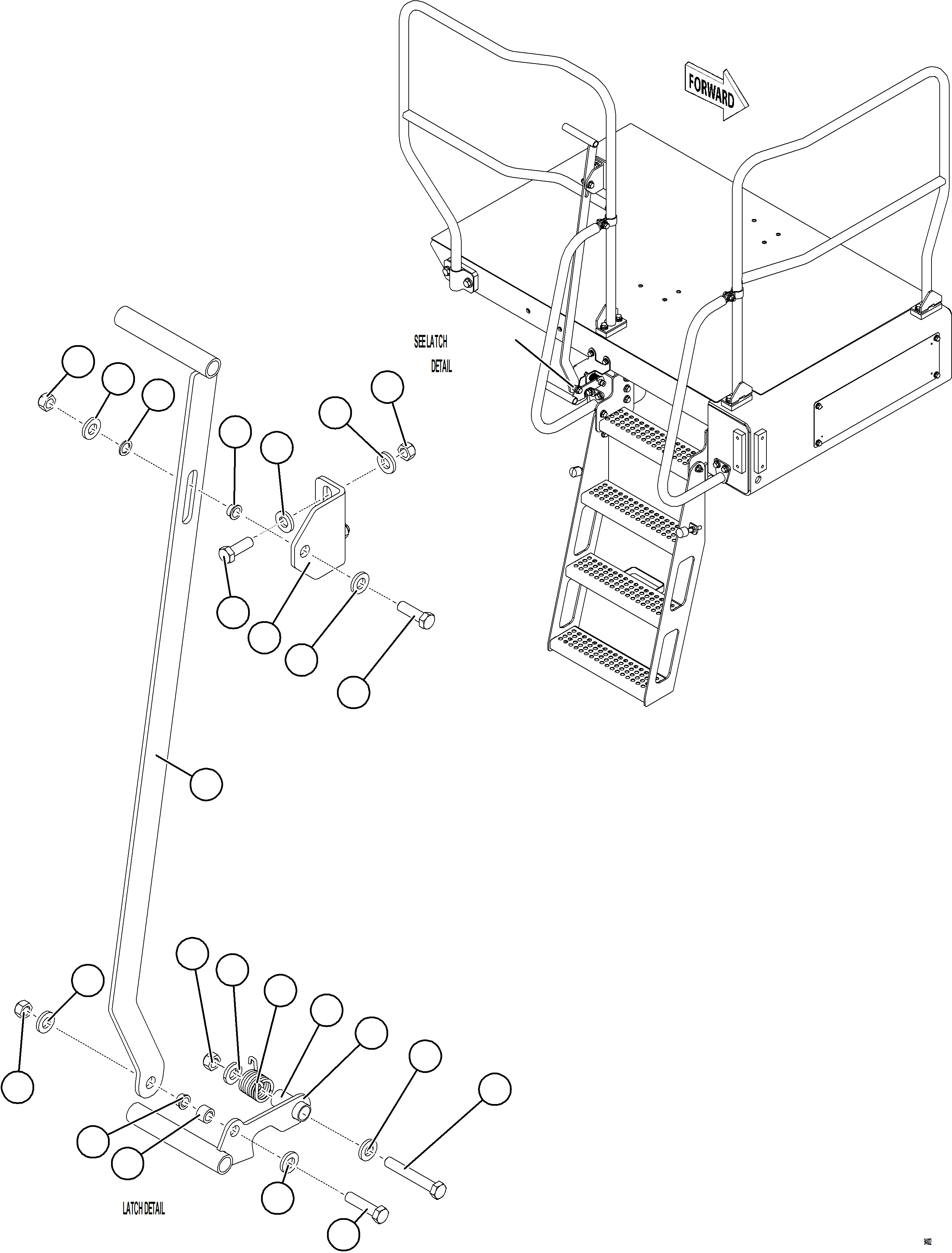 Komatsu parts book diagram for AFE78-BX 930E-5 S/N A40274 - A40276,A40291  MARIGOLD: RH DROPDOWN LADDER LATCH