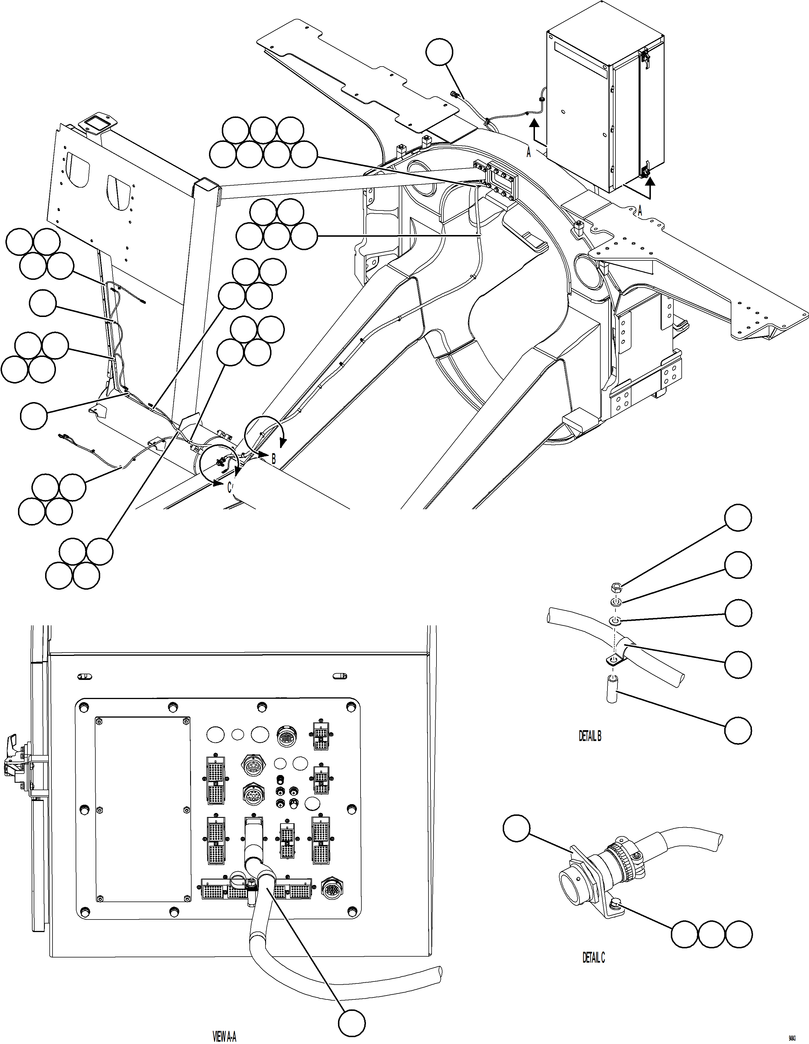Komatsu parts book diagram for AFE78-CA 930E-5 S/N A40281  IOCC: RIGHT FRONT FRAME RAIL HARNESS