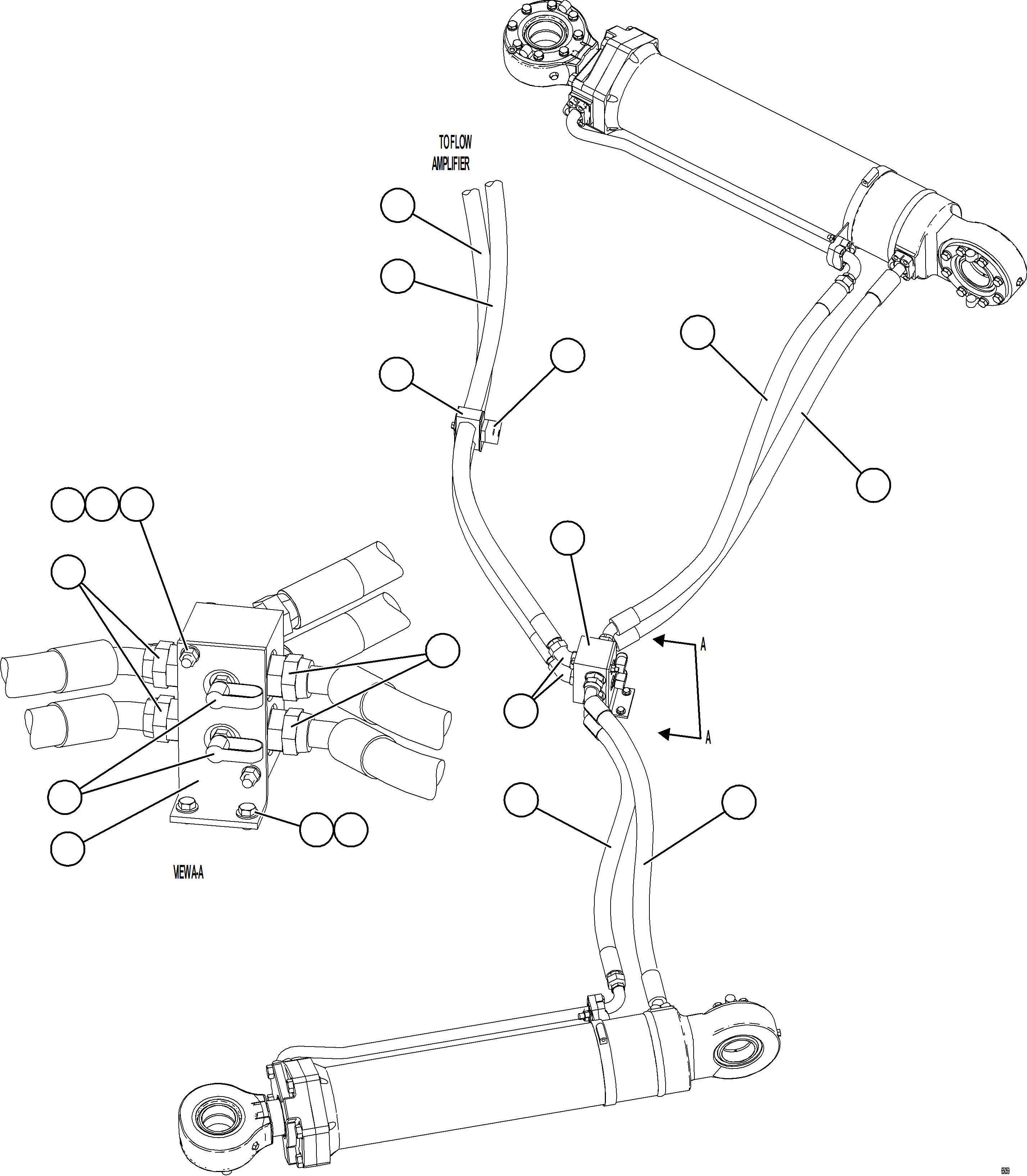Komatsu parts book diagram for AFE78-CA 930E-5 S/N A40281  IOCC: STEERING CYLINDER PIPING    1/2