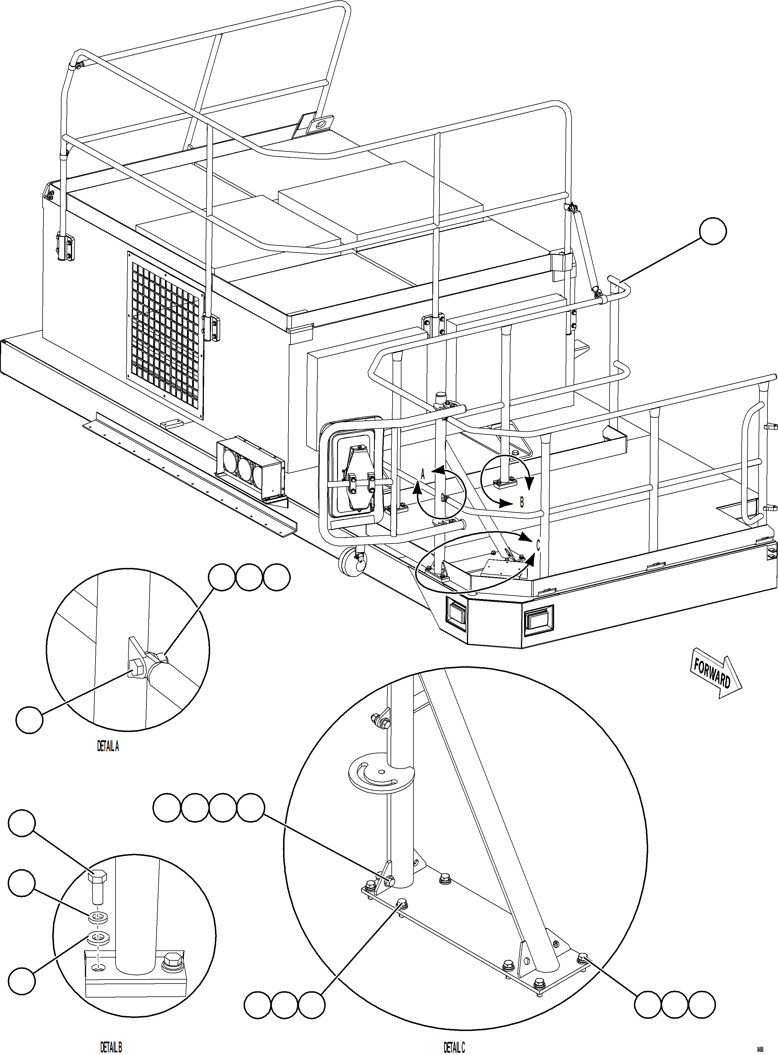 Komatsu parts book diagram for AFE78-CA 930E-5 S/N A40281  IOCC: RH DECK HANDRAILS    1/2