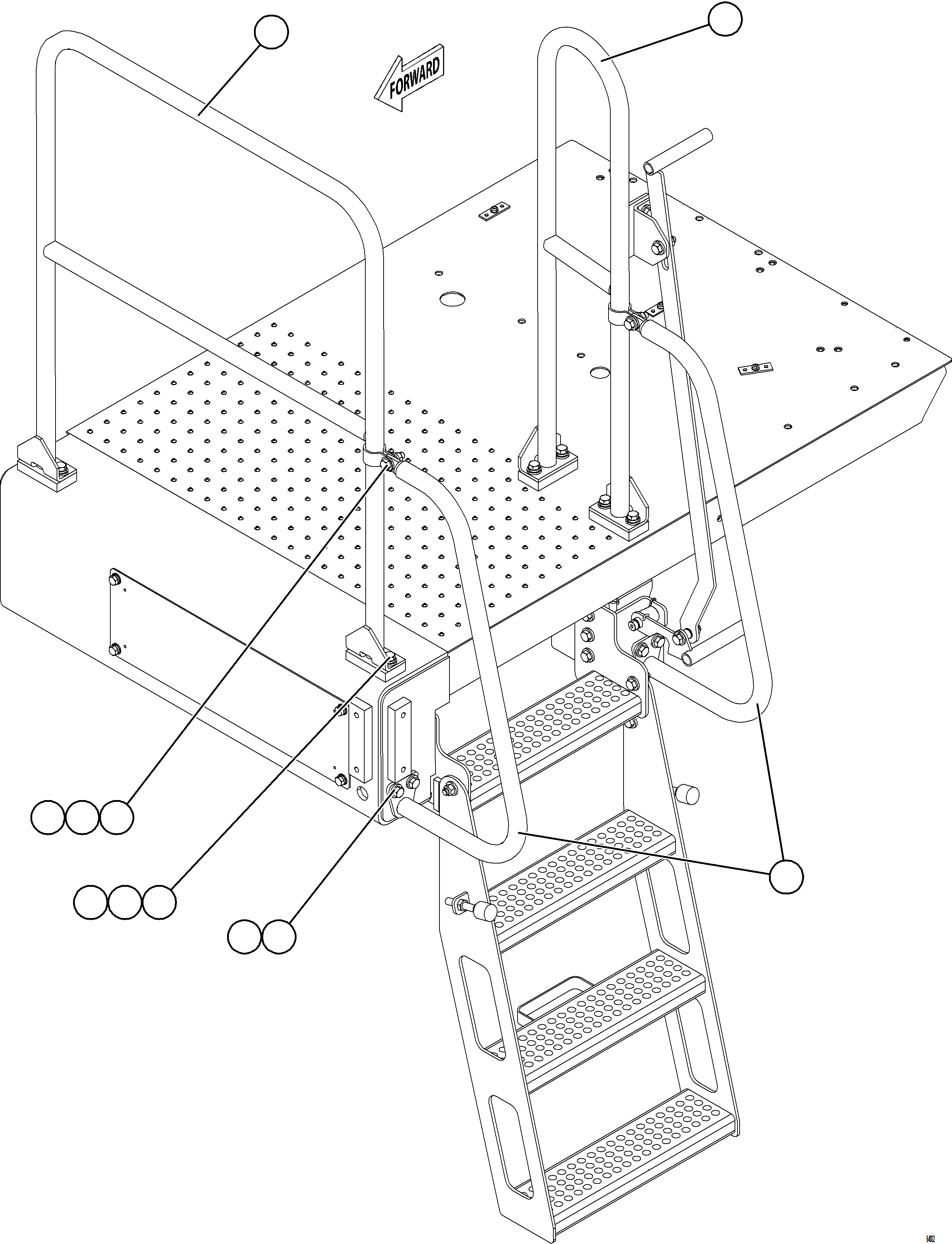 Komatsu parts book diagram for AFE78-CB 930E-5 S/N A40282 - A40283  BOLIDEN: LH LOWER PLATFORM HANDRAILS