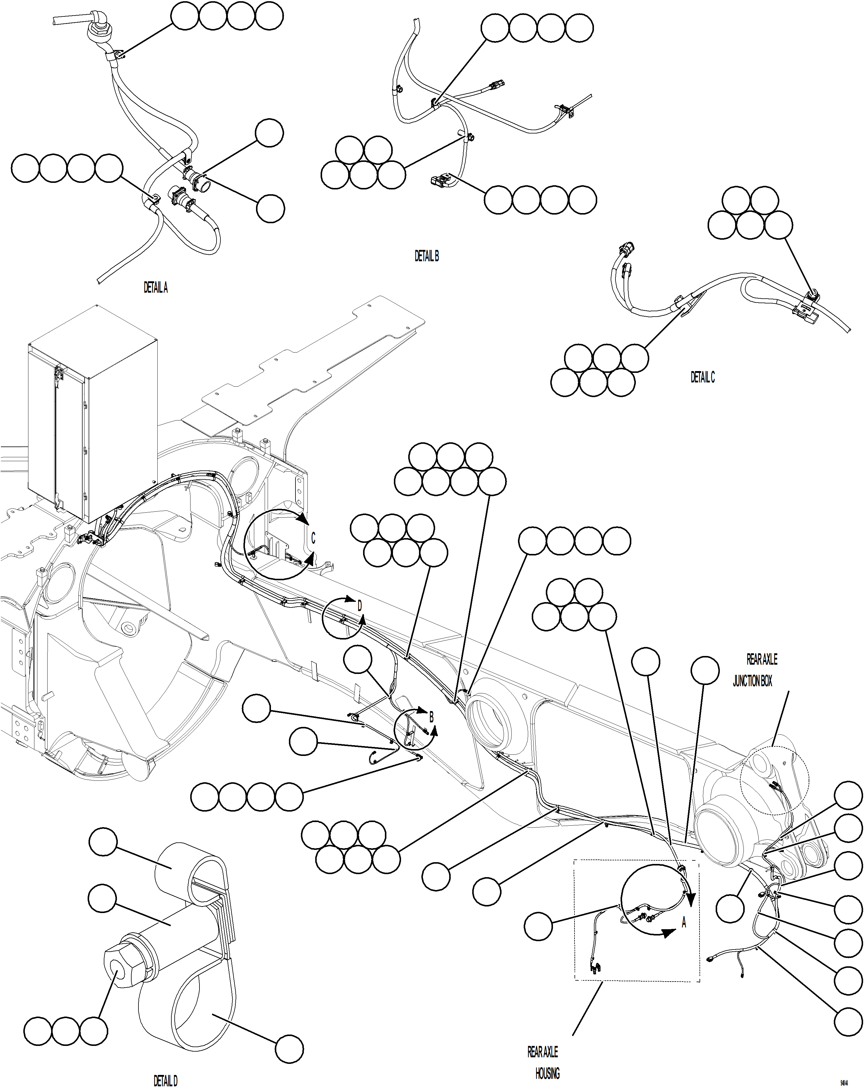 Komatsu parts book diagram for AFE78-CH 930E-5 S/N A40303 - A40306  BARRICK LUMWANA: RIGHT REAR FRAME RAIL HARNESS