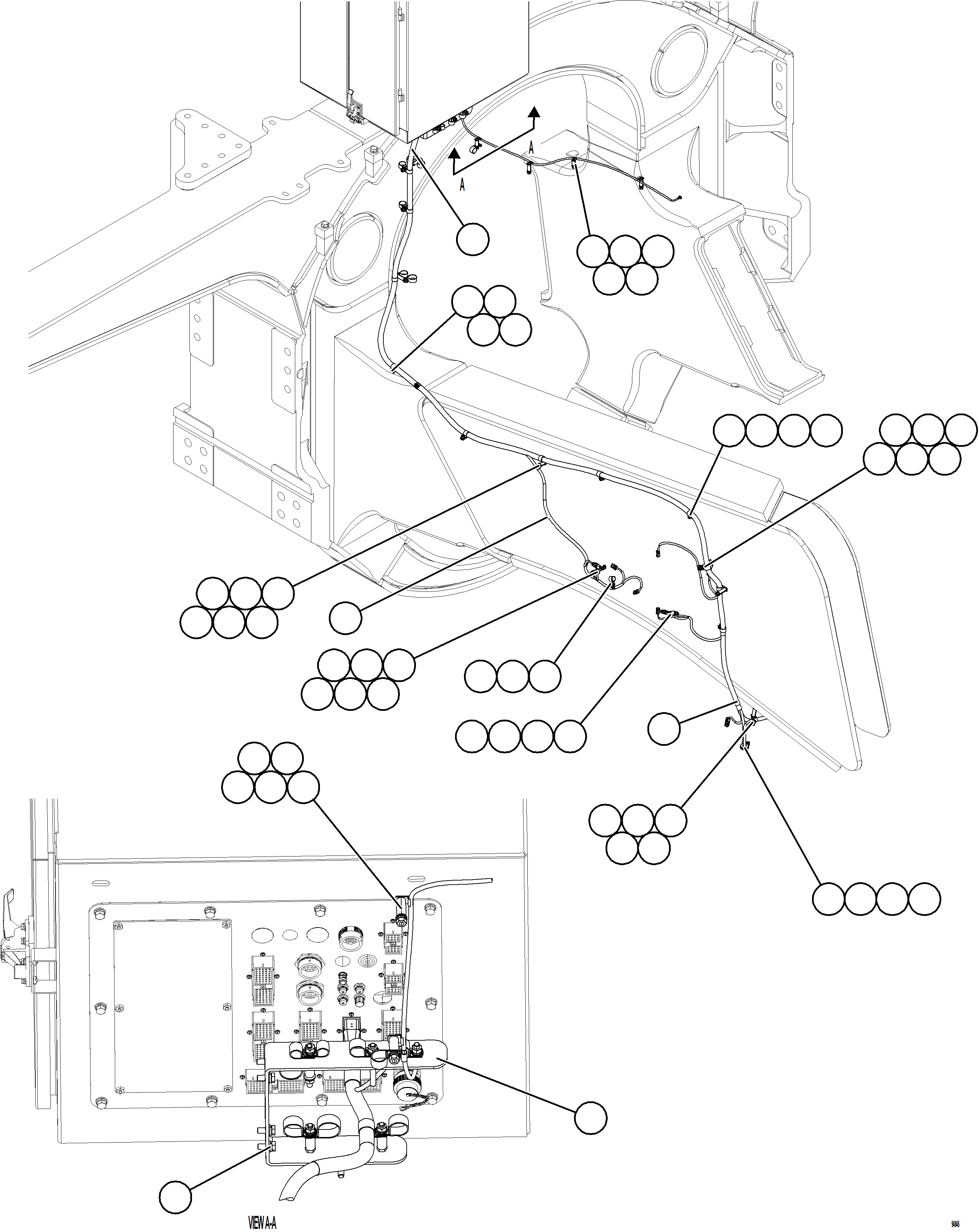 Komatsu parts book diagram for AFE78-CH 930E-5 S/N A40303 - A40306  BARRICK LUMWANA: LEFT REAR FRAME RAIL HARNESS