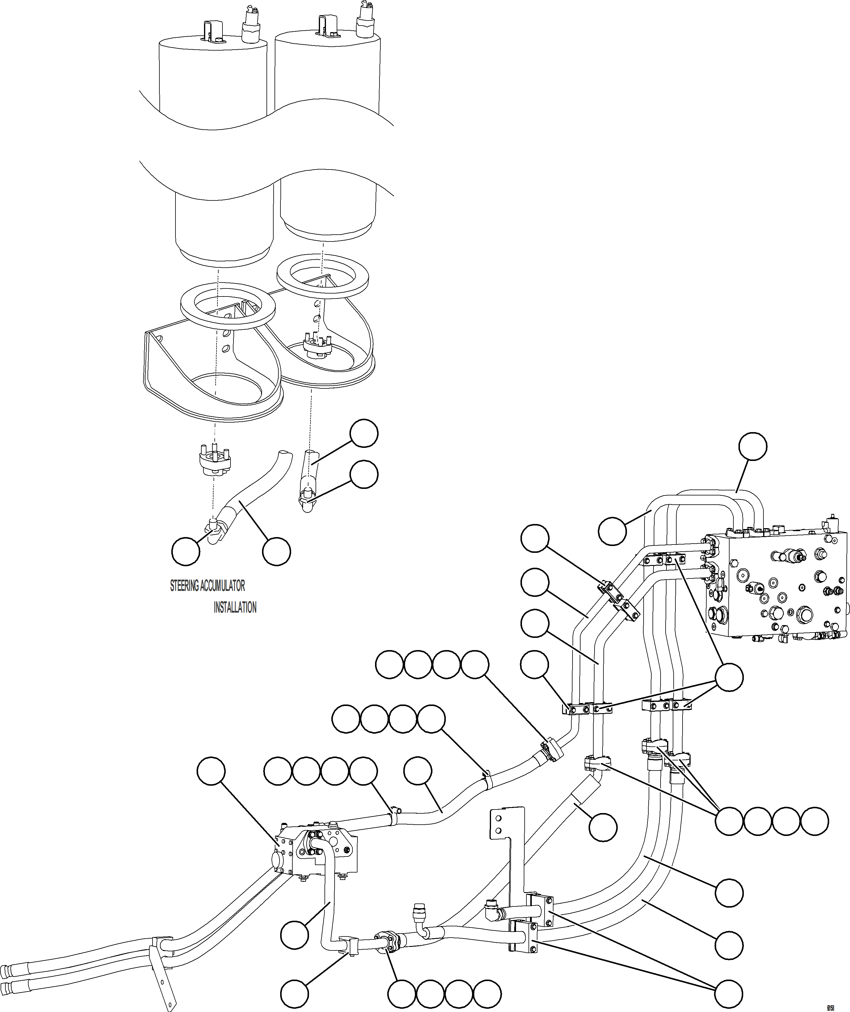 Komatsu parts book diagram for AFE78-CH 930E-5 S/N A40303 - A40306  BARRICK LUMWANA: STEERING BLEEDDOWN MANIFOLD PIPING    2/3