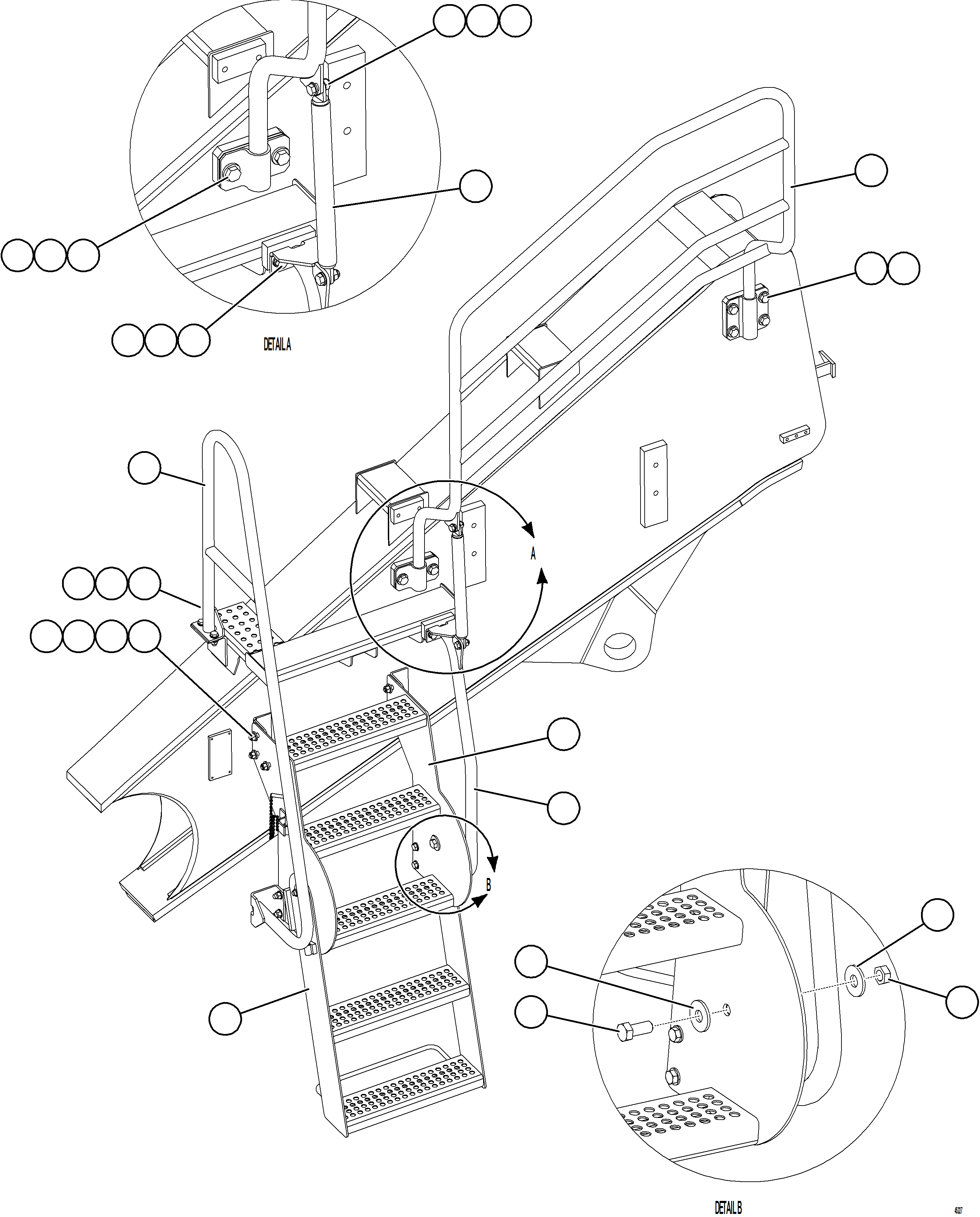 Komatsu parts book diagram for AFE78-CH 930E-5 S/N A40303 - A40306  BARRICK LUMWANA: LH ENGINE ACCESS LADDER & HANDRAILS