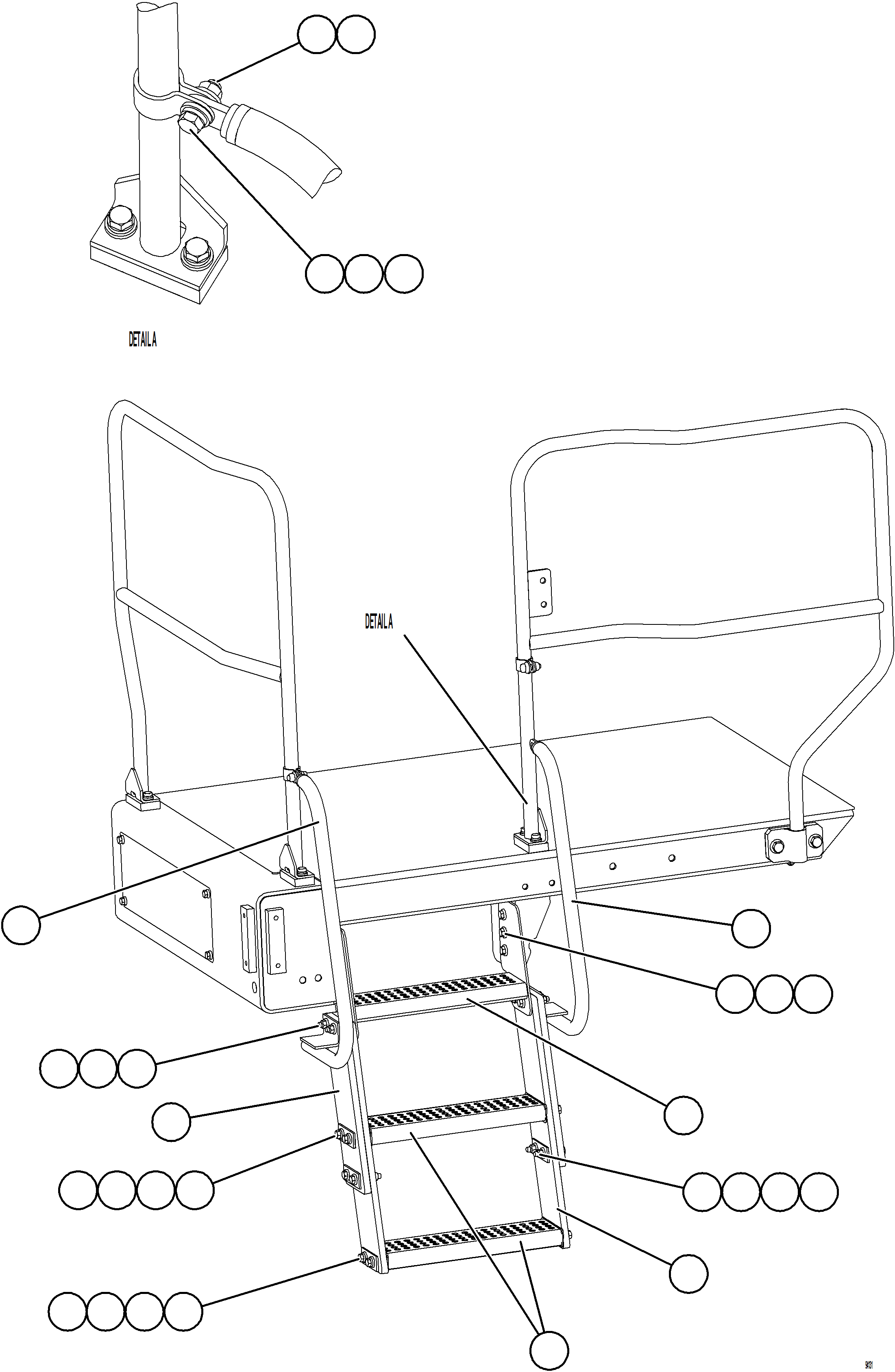 Komatsu parts book diagram for AFE78-CH 930E-5 S/N A40303 - A40306  BARRICK LUMWANA: LH LOWER PLATFORM STEPS & HANDRAILS