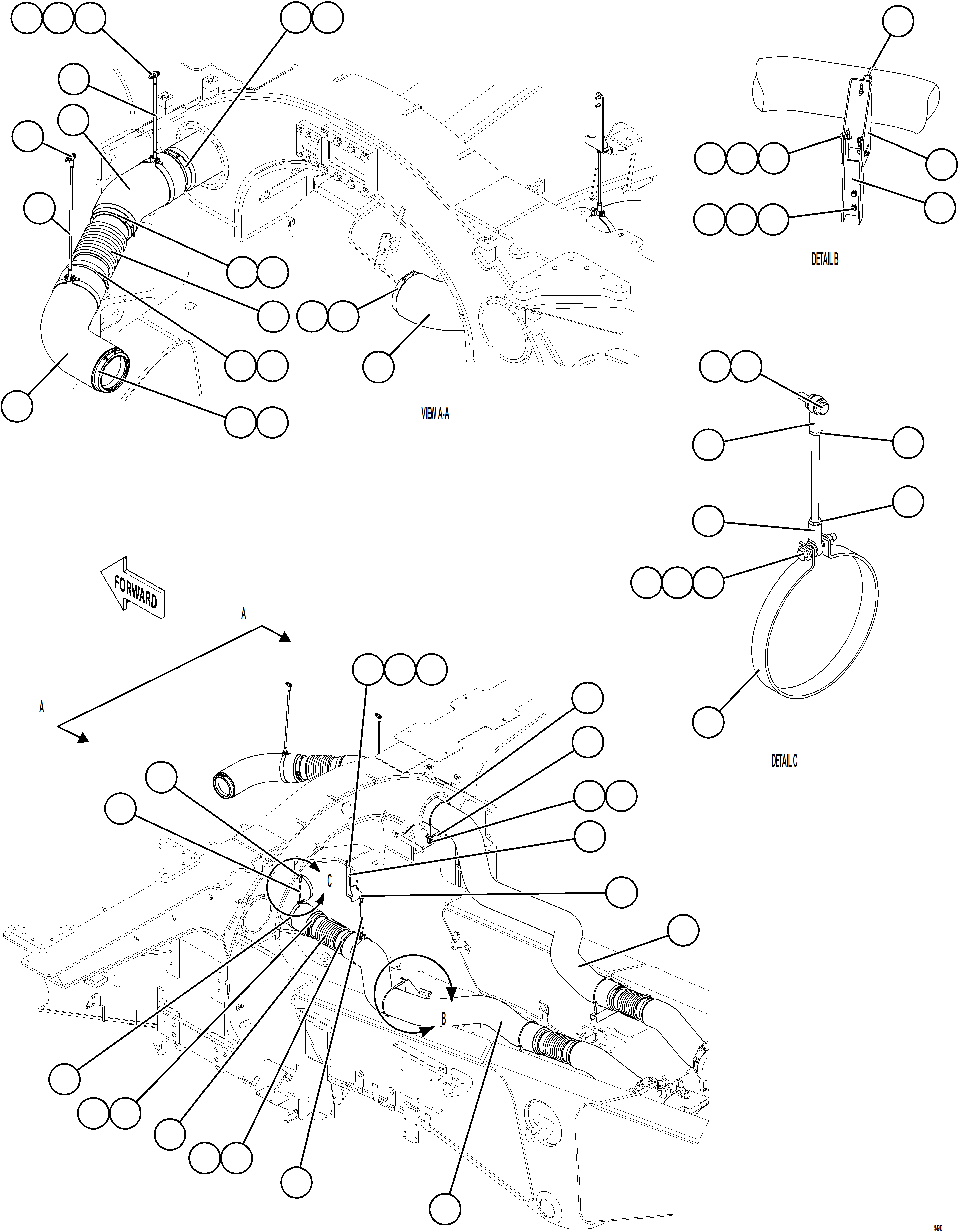 Komatsu parts book diagram for AFE78-CT 930E-5 S/N A40318 - A40321  SMS: EXHAUST PIPING - FRONT