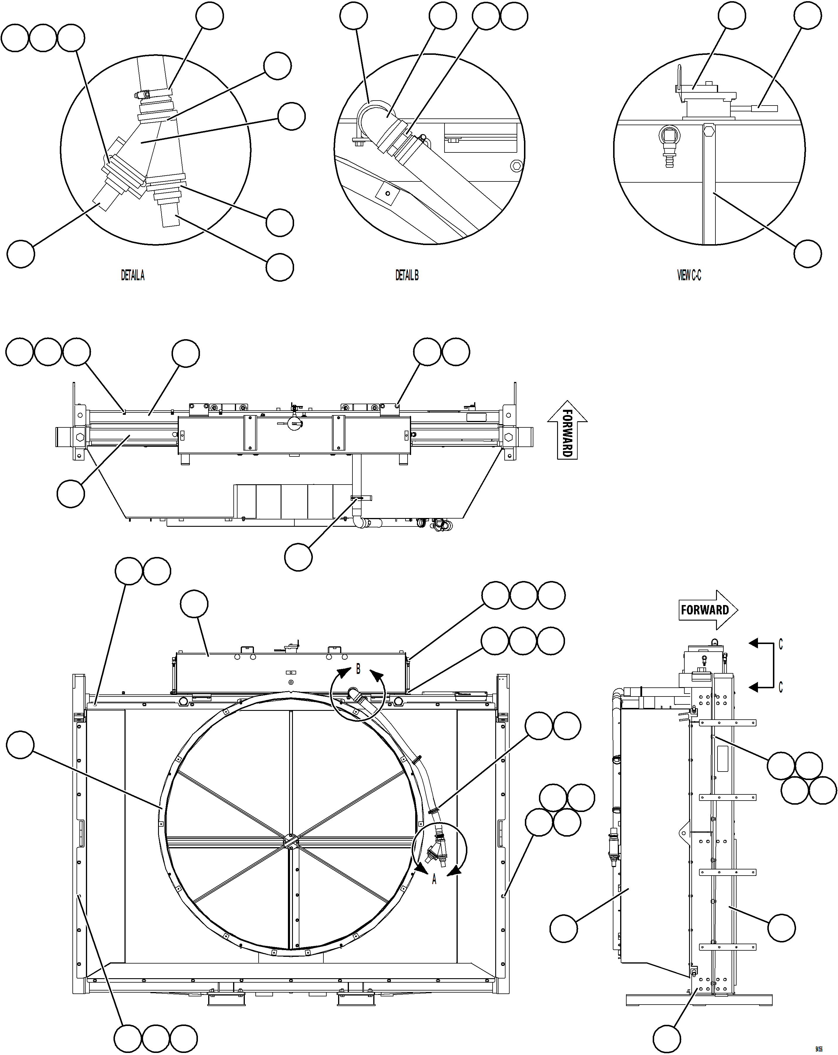 Komatsu parts book diagram for AFE78-CT 930E-5 S/N A40318 - A40321  SMS: RADIATOR & SHROUD ASSEMBLY    58F-03-40000