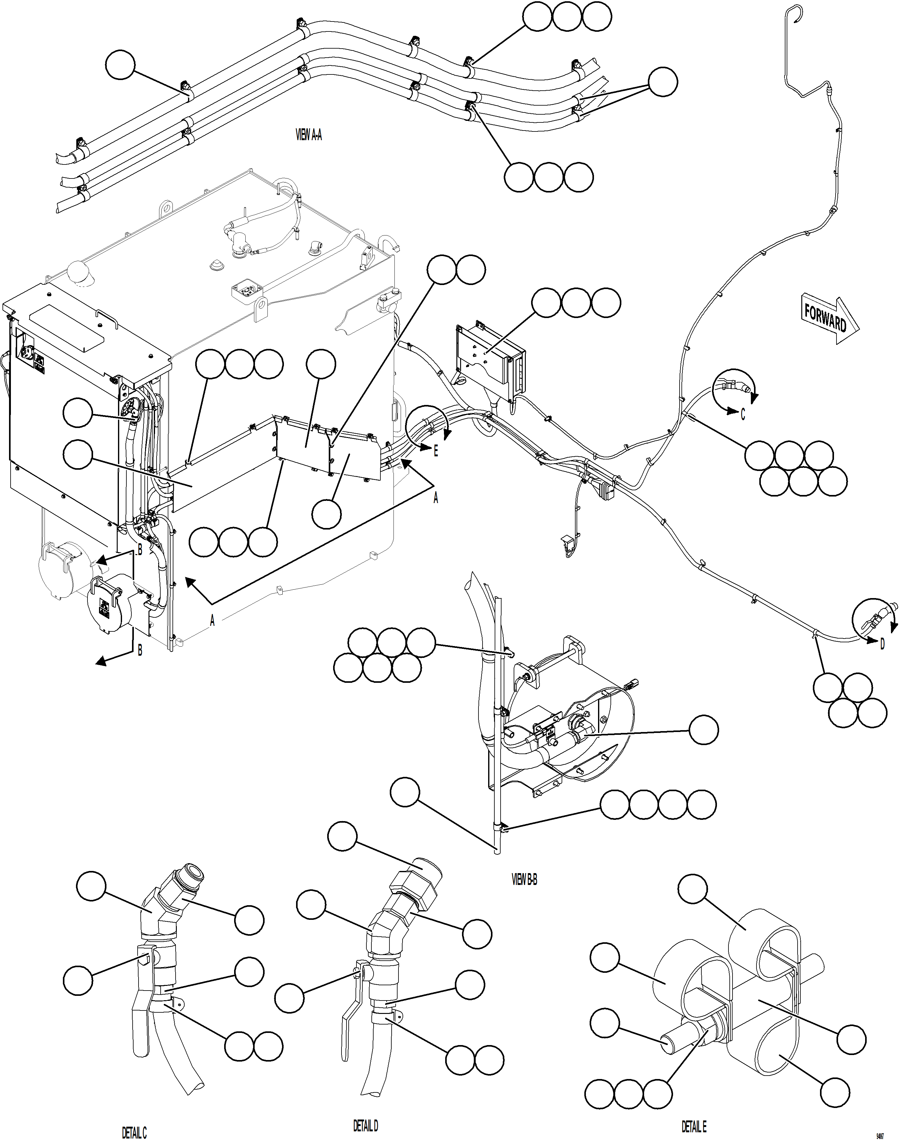 Komatsu parts book diagram for AFE78-CT 930E-5 S/N A40318 - A40321  SMS: DEF TANK RETURN AND SUPPLY PIPING